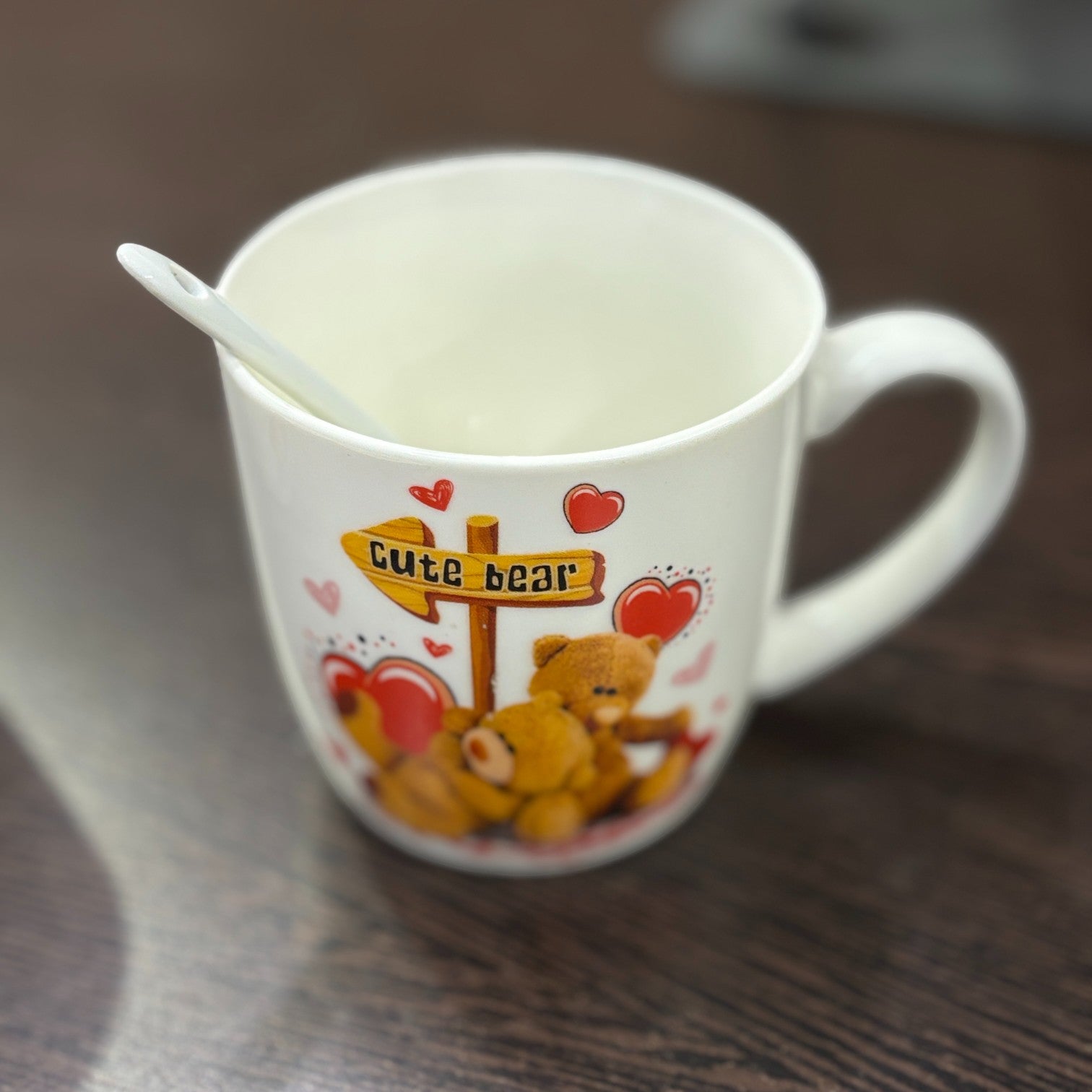Bear Design Ceramic Coffee Mug with Spoon | Cute Ceramic Mug for Coffee, Tea & Milk | Gift for Friends, Kids & Loved Ones - 400ml - Apkamart
