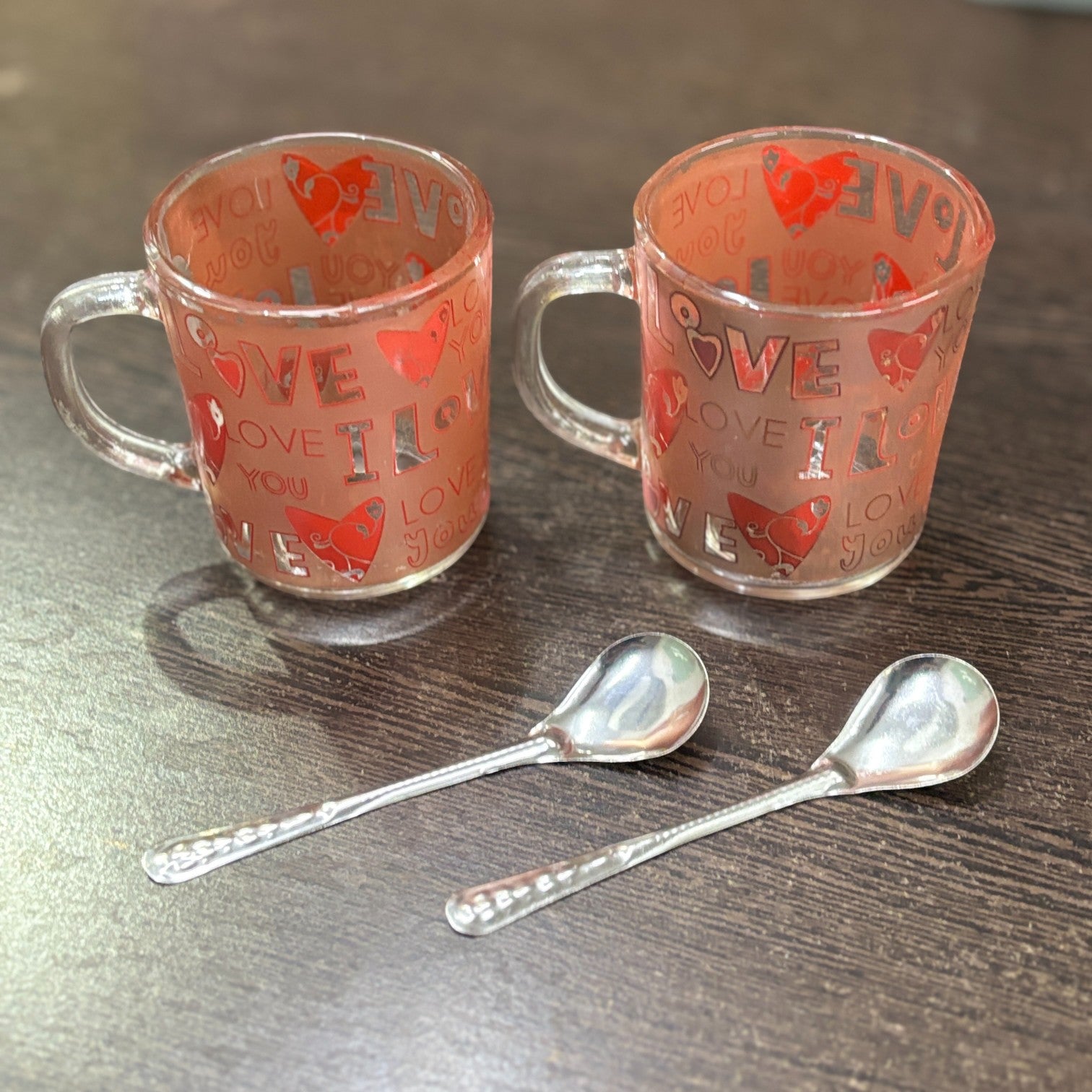 Coffee Mug with Spoon | Set of 2 Mugs With Spoons | Premium Transparent Glass Cup for Tea & Coffee | Heat-Resistant Mug for Home, Office & Cafe - 350ml - Apkamart