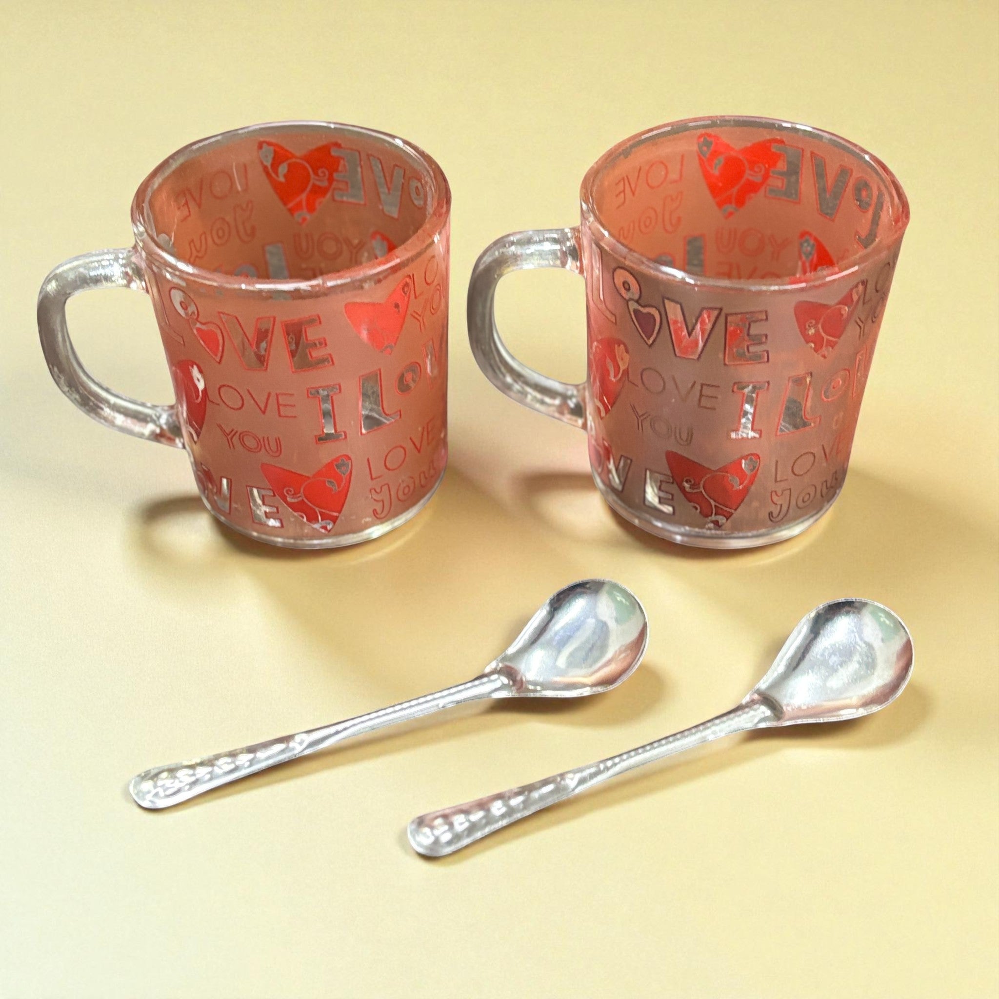 Coffee Mug with Spoon | Set of 2 Mugs With Spoons | Premium Transparent Glass Cup for Tea & Coffee | Heat-Resistant Mug for Home, Office & Cafe - 350ml - Apkamart