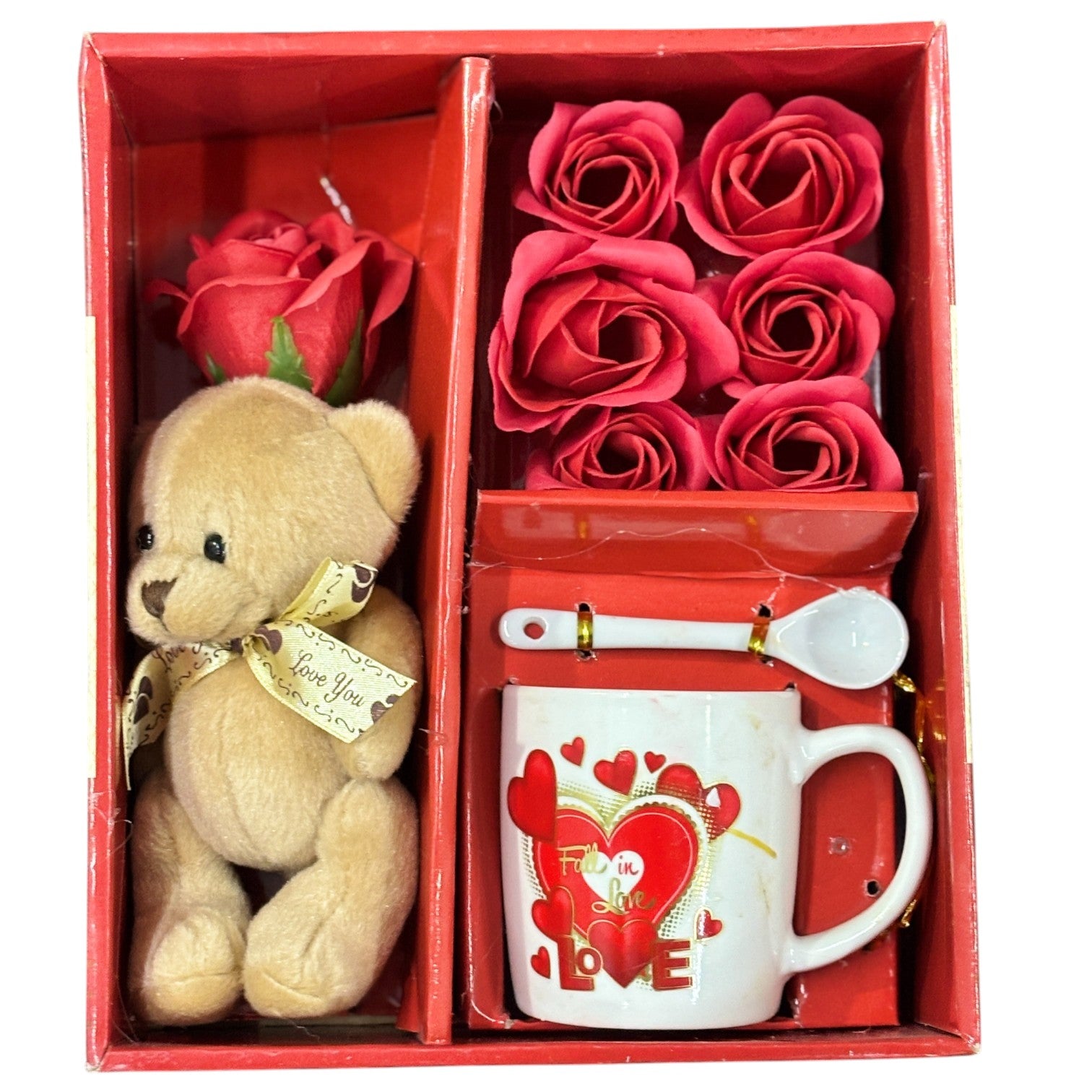 Coffee Mug, Teddy & Red Roses Combo | Valentine Gift Set for Girlfriend, Wife & Loved Ones | Romantic Gift Combo for Birthday, Anniversary & Special Occasions - 9 Inch - Apkamart