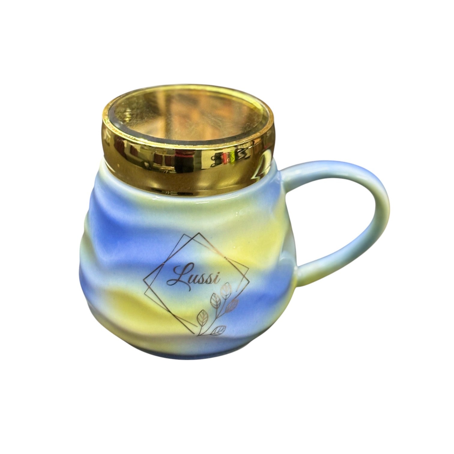 Ceramic Coffee Mug With Golden Lid | Premium Handcrafted Mug for Tea, Coffee & Milk | Stylish & Durable Ceramic Cup for Office, Home & Gifting - 350ml - Apkamart