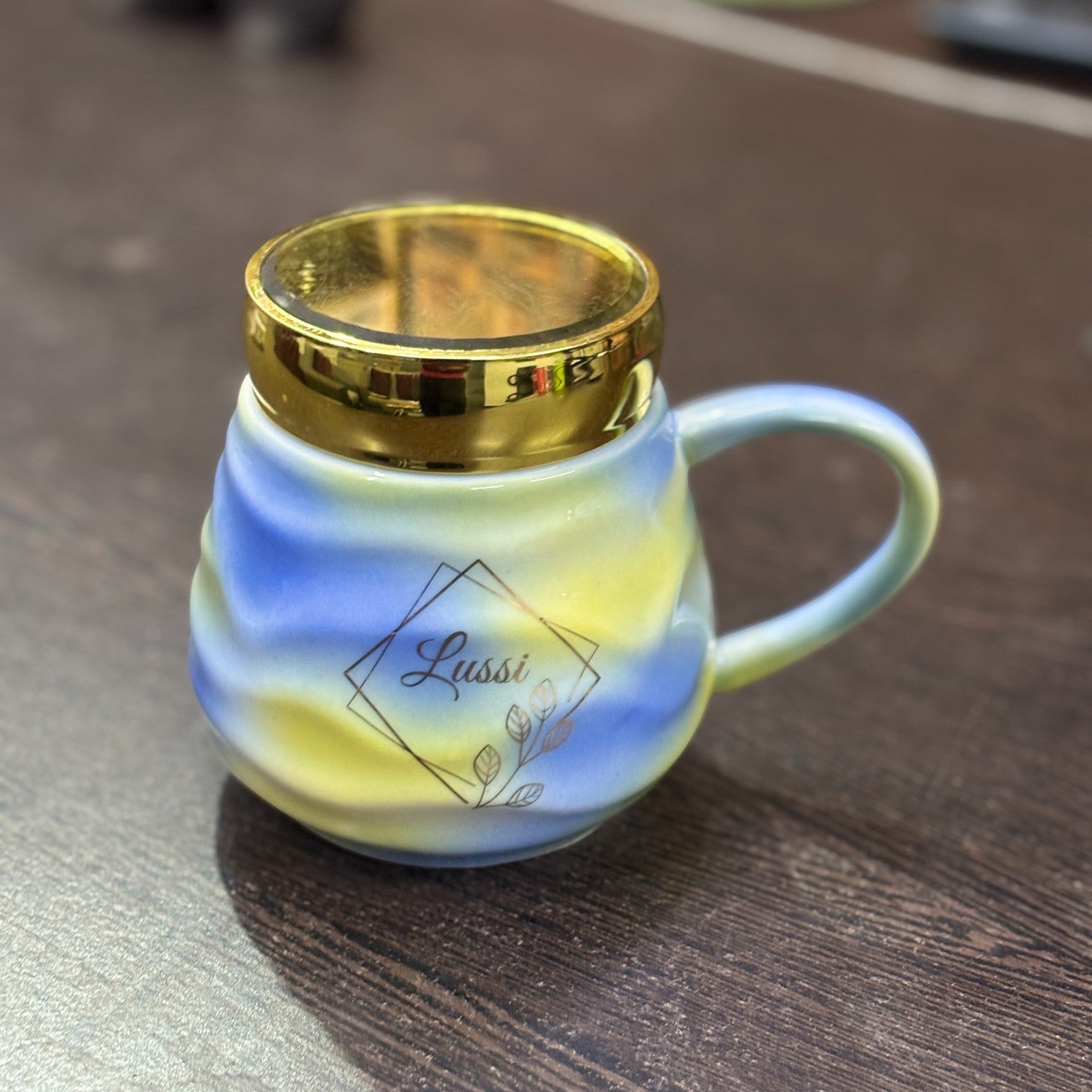 Ceramic Coffee Mug With Golden Lid | Premium Handcrafted Mug for Tea, Coffee & Milk | Stylish & Durable Ceramic Cup for Office, Home & Gifting - 350ml - Apkamart