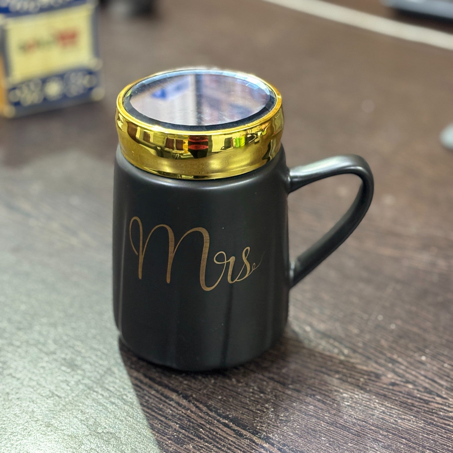 Ceramic Coffee Mug | Mr Design With Golden Lid | Premium Handcrafted Mug for Tea, Coffee & Milk | Stylish & Durable Ceramic Cup for Office, Home & Gifting - 400ml - Apkamart