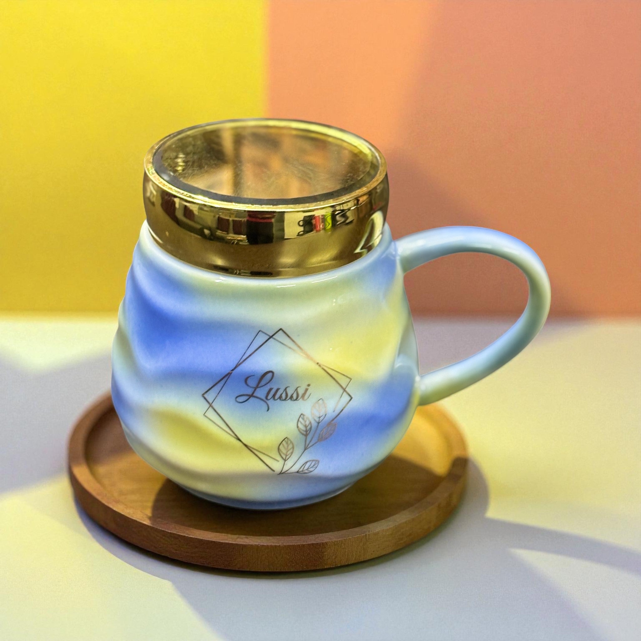 Ceramic Coffee Mug With Golden Lid | Premium Handcrafted Mug for Tea, Coffee & Milk | Stylish & Durable Ceramic Cup for Office, Home & Gifting - 350ml - Apkamart