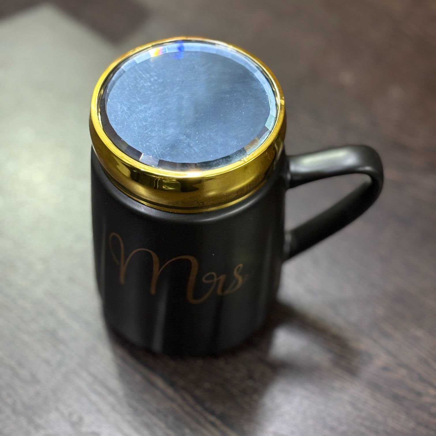 Ceramic Coffee Mug | Mr Design With Golden Lid | Premium Handcrafted Mug for Tea, Coffee & Milk | Stylish & Durable Ceramic Cup for Office, Home & Gifting - 400ml - Apkamart