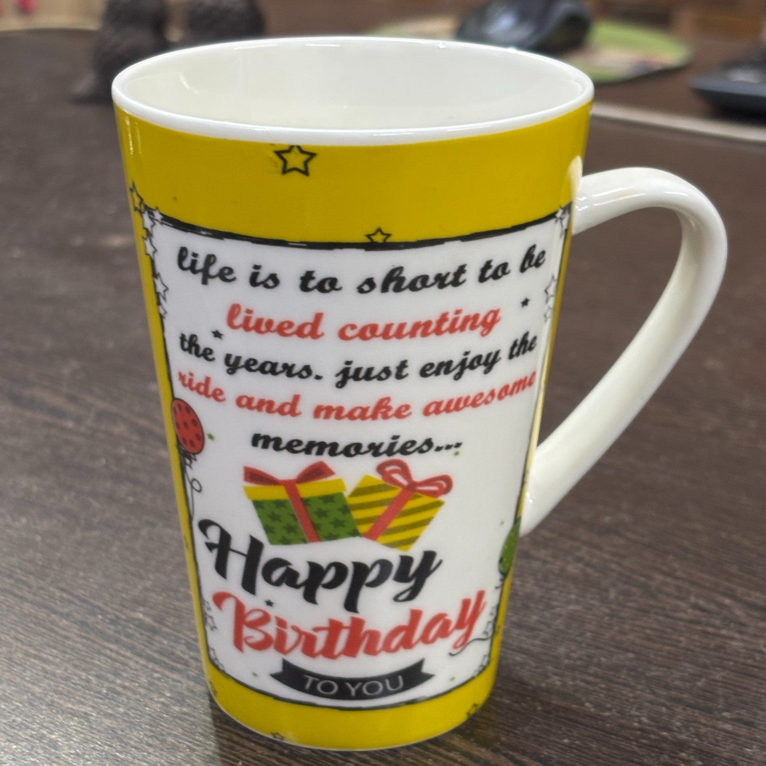 Coffee Mug Happy Birthday Design | Premium Handcrafted Mug for Tea, Coffee & Milk | Stylish & Durable Ceramic Cup for Office, Home & Gifting - 400ml - Apkamart
