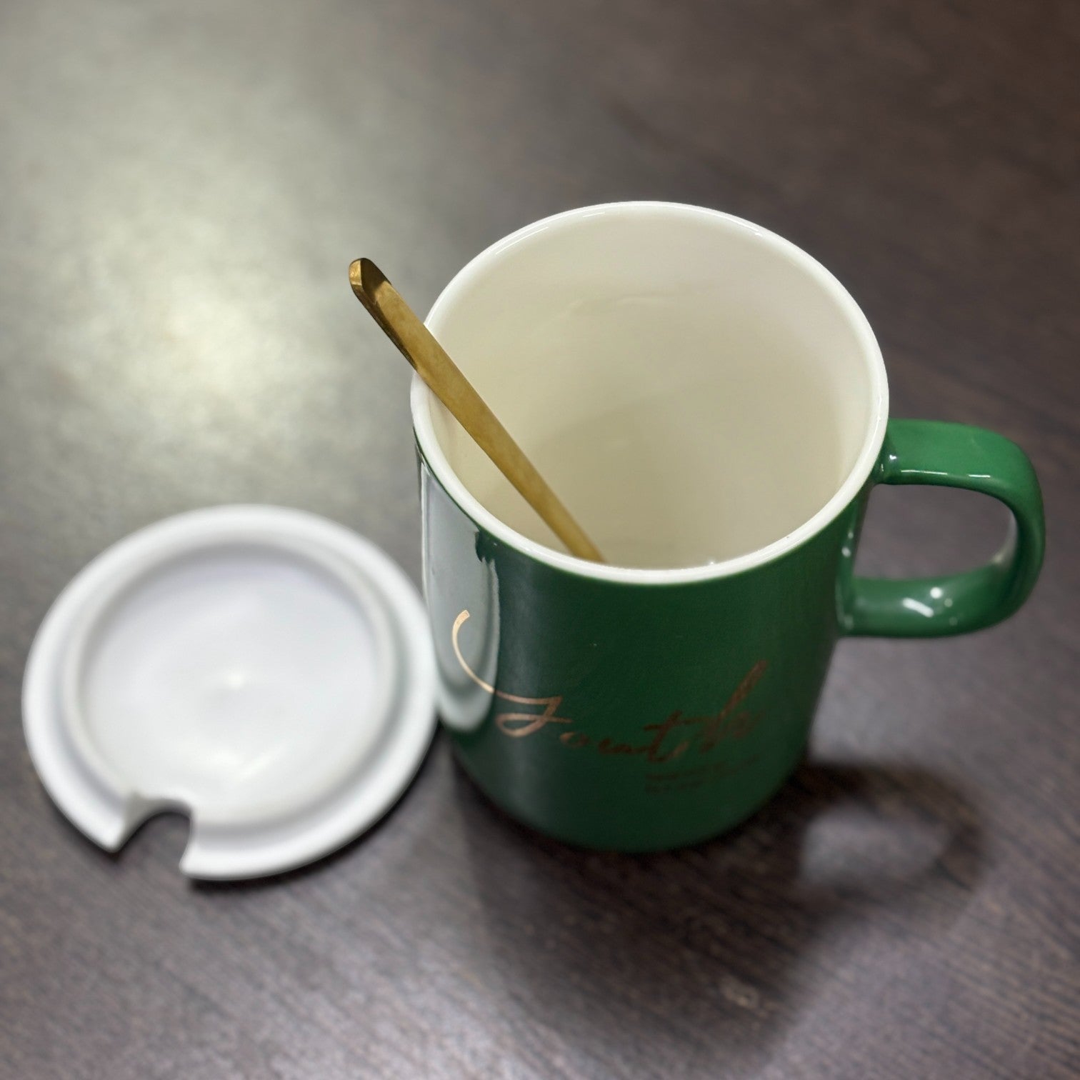 Coffee Mug with Spoon & Lid | Premium Tea & Coffee Cup Set for Home & Office | Stylish Ceramic Mug with Handle & Spoon for Hot & Cold Beverages - 400ml - Apkamart