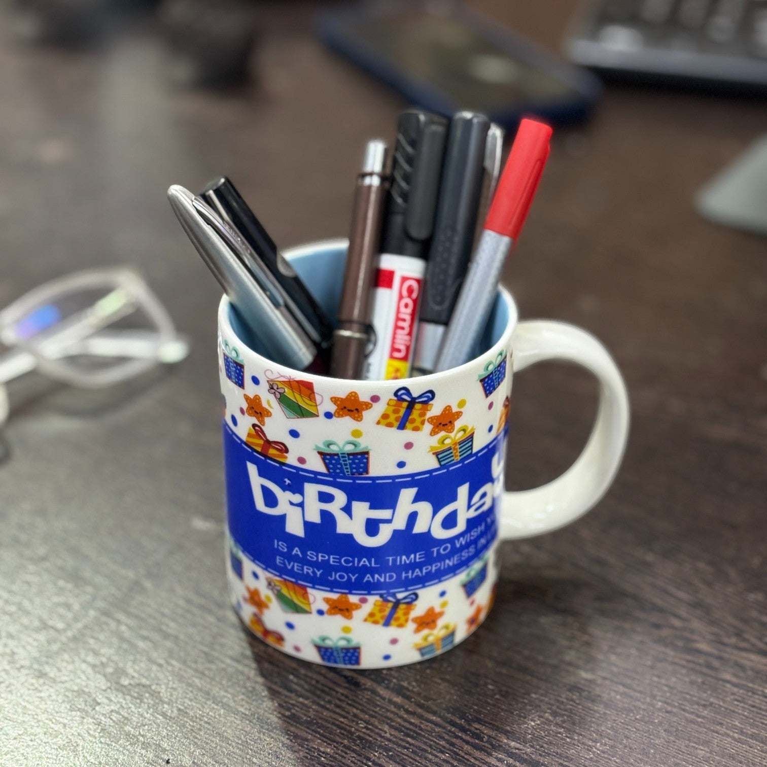 Ceramic Coffee Mug | Happy Bithday Handcrafted Mug for Tea, Coffee & Milk | Stylish & Durable Ceramic Cup for Office, Home & Gifting - 350ml - Apkamart