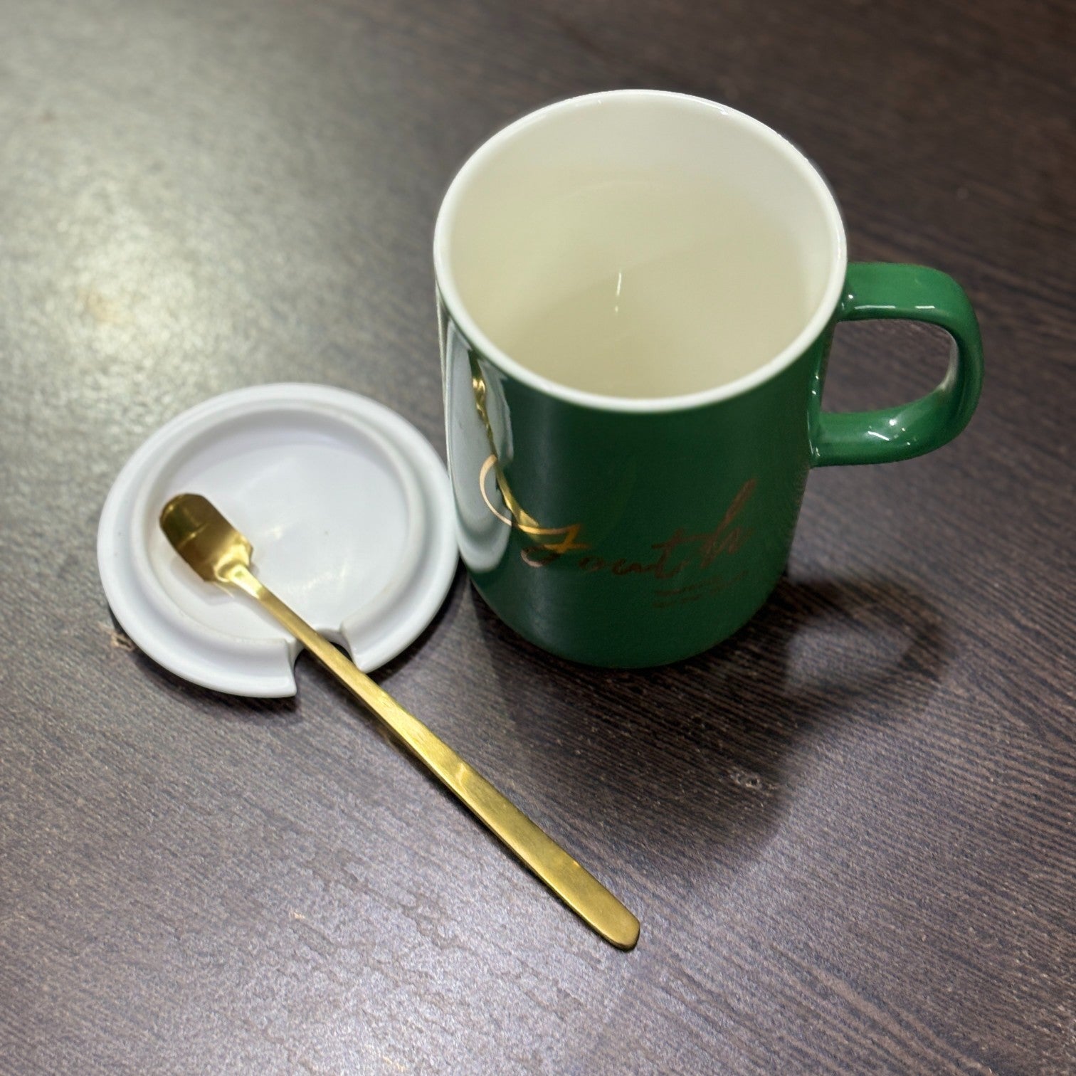 Coffee Mug with Spoon & Lid | Premium Tea & Coffee Cup Set for Home & Office | Stylish Ceramic Mug with Handle & Spoon for Hot & Cold Beverages - 400ml - Apkamart