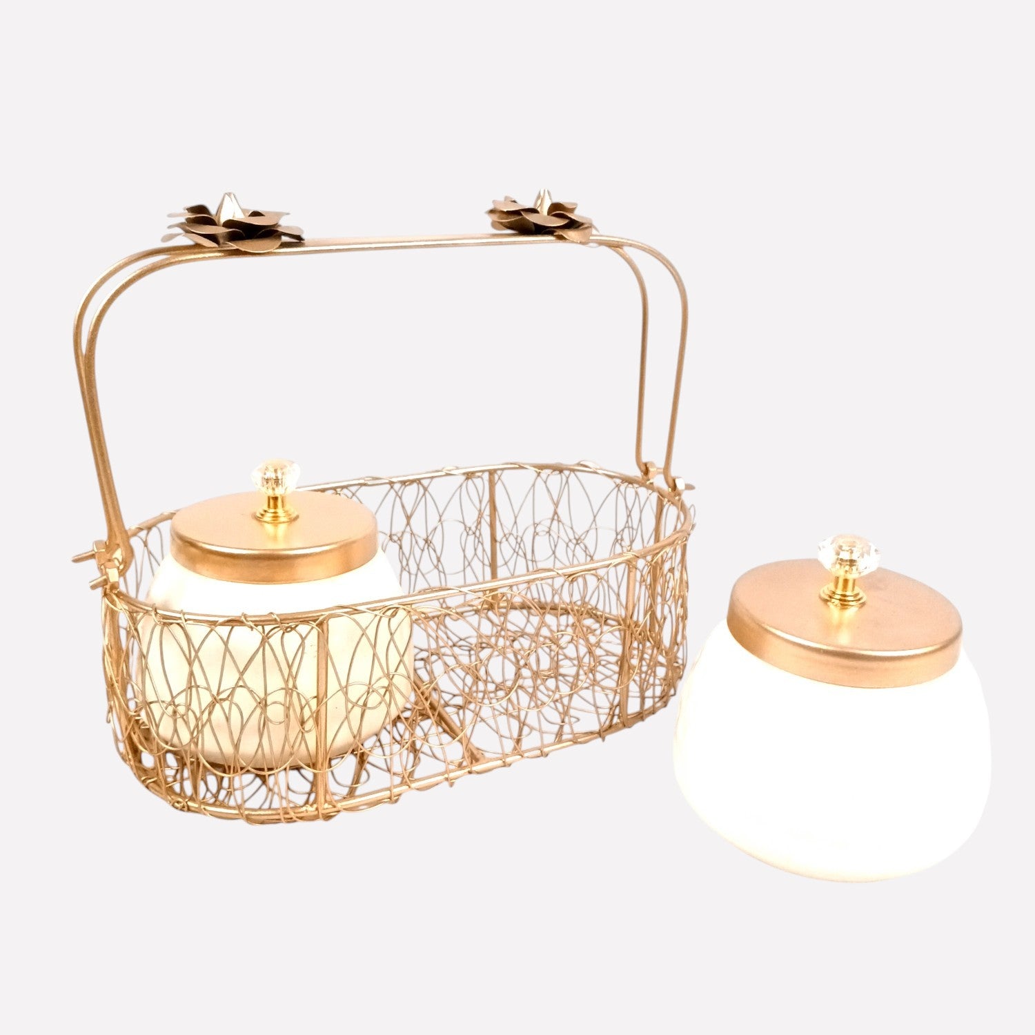 Serving Bowls with Basket | White Handicraft Containers for Kitchen & Home Decor | Premium Showpiece Bowl Set | Gift for Diwali, Housewarming & Dining Table - 9 Inch - Apkamart