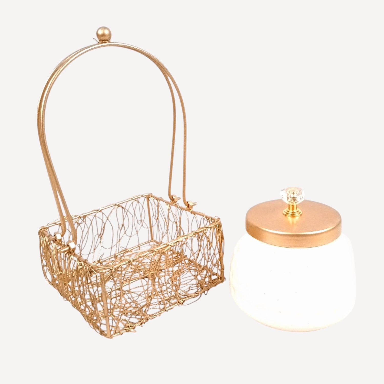 Serving Bowl with Metal Basket | Handicraft Bowl for Kitchen & Home Decor | Showpiece with Basket | Diwali Gift Item | Decorative Container for Dining & Gifting - 8 Inch - Apkamart