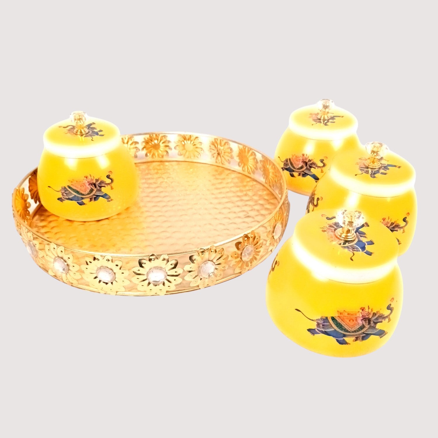 Serving Bowl with Tray | Elephant Handicraft Container | Decorative Showpiece Bowl for Home & Kitchen | Diwali Gift | Traditional Indian Decor - 10 Inch - Apkamart