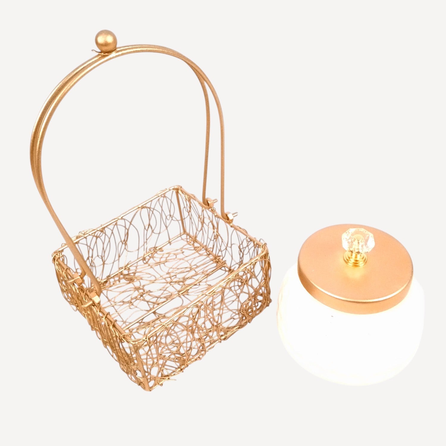 Serving Bowl with Metal Basket | Handicraft Bowl for Kitchen & Home Decor | Showpiece with Basket | Diwali Gift Item | Decorative Container for Dining & Gifting - 8 Inch - Apkamart