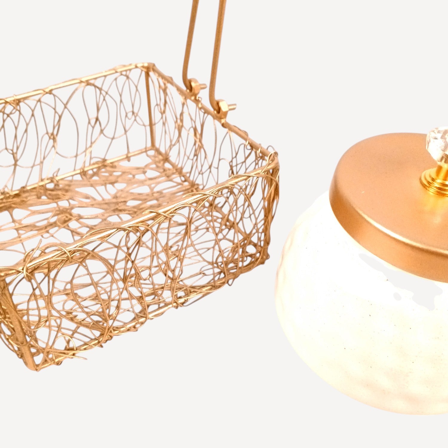 Serving Bowl with Metal Basket | Handicraft Bowl for Kitchen & Home Decor | Showpiece with Basket | Diwali Gift Item | Decorative Container for Dining & Gifting - 8 Inch - Apkamart