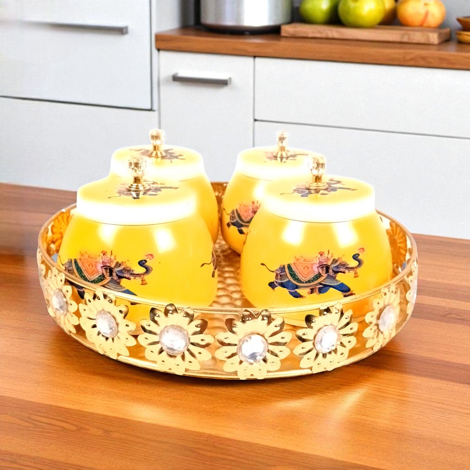 Serving Bowl with Tray | Elephant Handicraft Container | Decorative Showpiece Bowl for Home & Kitchen | Diwali Gift | Traditional Indian Decor - 10 Inch - Apkamart