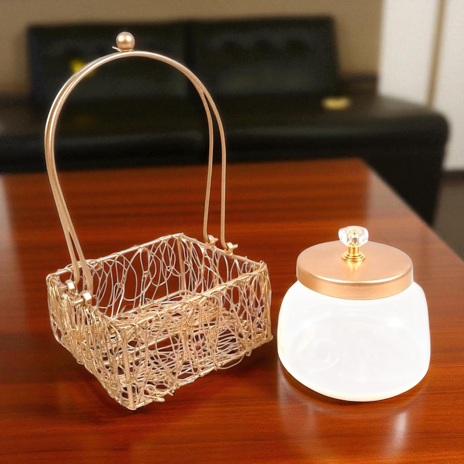 Serving Bowl with Metal Basket | Handicraft Bowl for Kitchen & Home Decor | Showpiece with Basket | Diwali Gift Item | Decorative Container for Dining & Gifting - 8 Inch - Apkamart