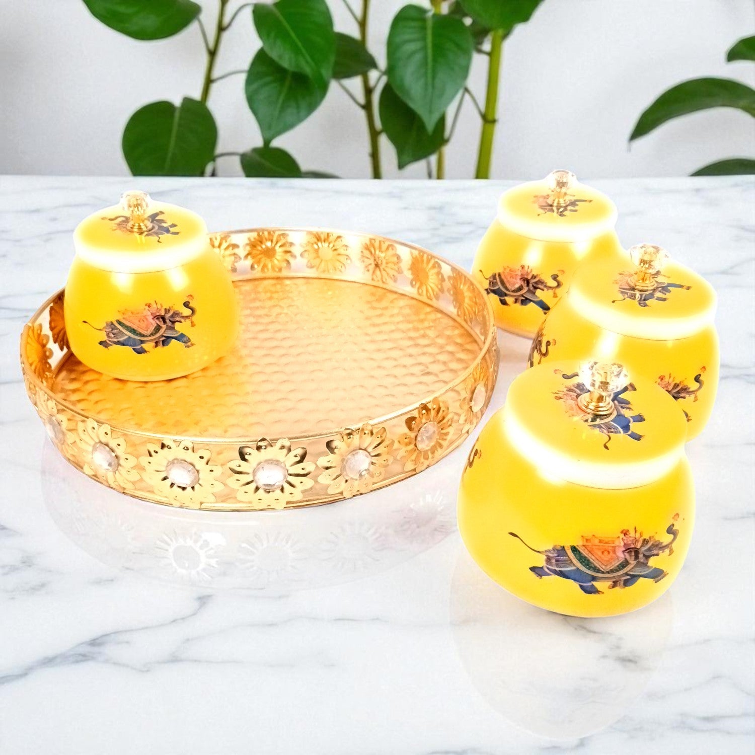 Serving Bowl with Tray | Elephant Handicraft Container | Decorative Showpiece Bowl for Home & Kitchen | Diwali Gift | Traditional Indian Decor - 10 Inch - Apkamart