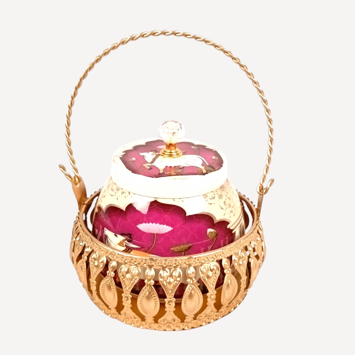 Pichvai Art Serving Bowl with Basket | Pichwai Art Handicraft Container | Decorative Showpiece Bowl for Home & Kitchen | Premium Diwali Gift - 6 Inch - Apkamart