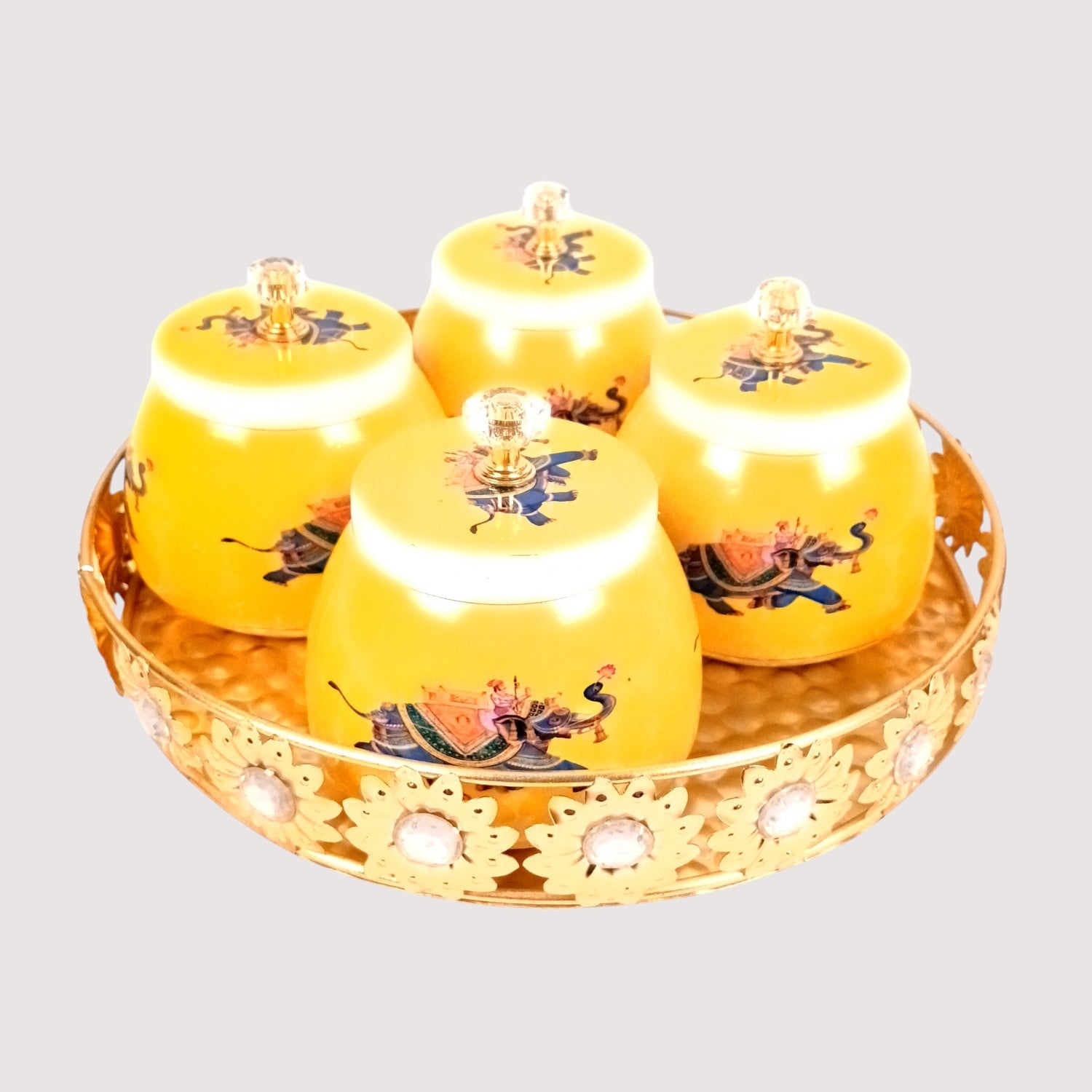 Serving Bowl with Tray | Elephant Handicraft Container | Decorative Showpiece Bowl for Home & Kitchen | Diwali Gift | Traditional Indian Decor - 10 Inch - Apkamart