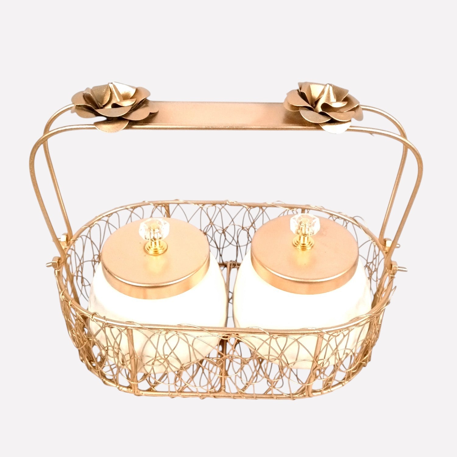 Serving Bowls with Basket | White Handicraft Containers for Kitchen & Home Decor | Premium Showpiece Bowl Set | Gift for Diwali, Housewarming & Dining Table - 9 Inch - Apkamart