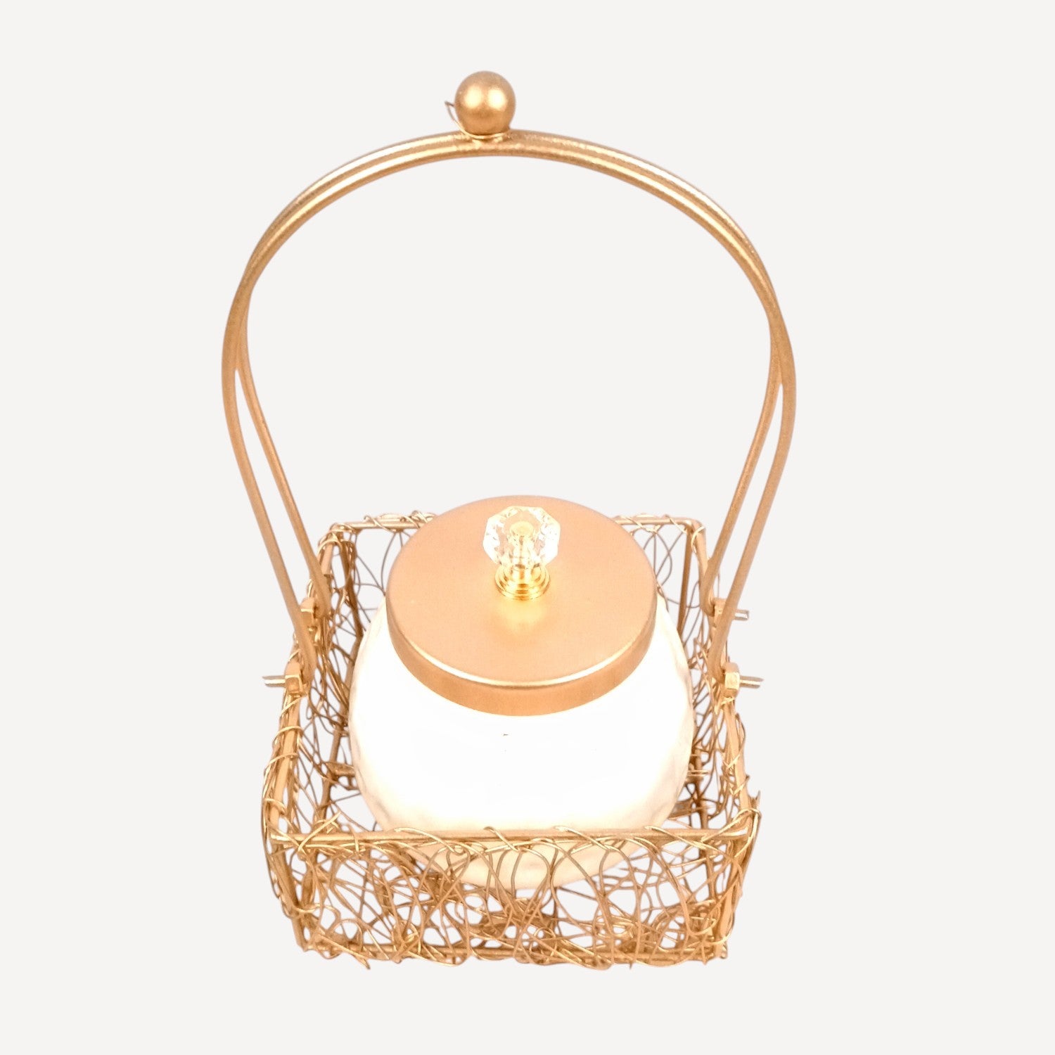 Serving Bowl with Metal Basket | Handicraft Bowl for Kitchen & Home Decor | Showpiece with Basket | Diwali Gift Item | Decorative Container for Dining & Gifting - 8 Inch - Apkamart