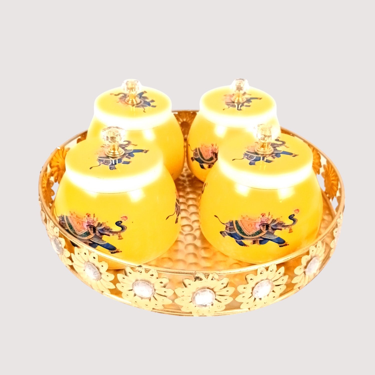Serving Bowl with Tray | Elephant Handicraft Container | Decorative Showpiece Bowl for Home & Kitchen | Diwali Gift | Traditional Indian Decor - 10 Inch - Apkamart