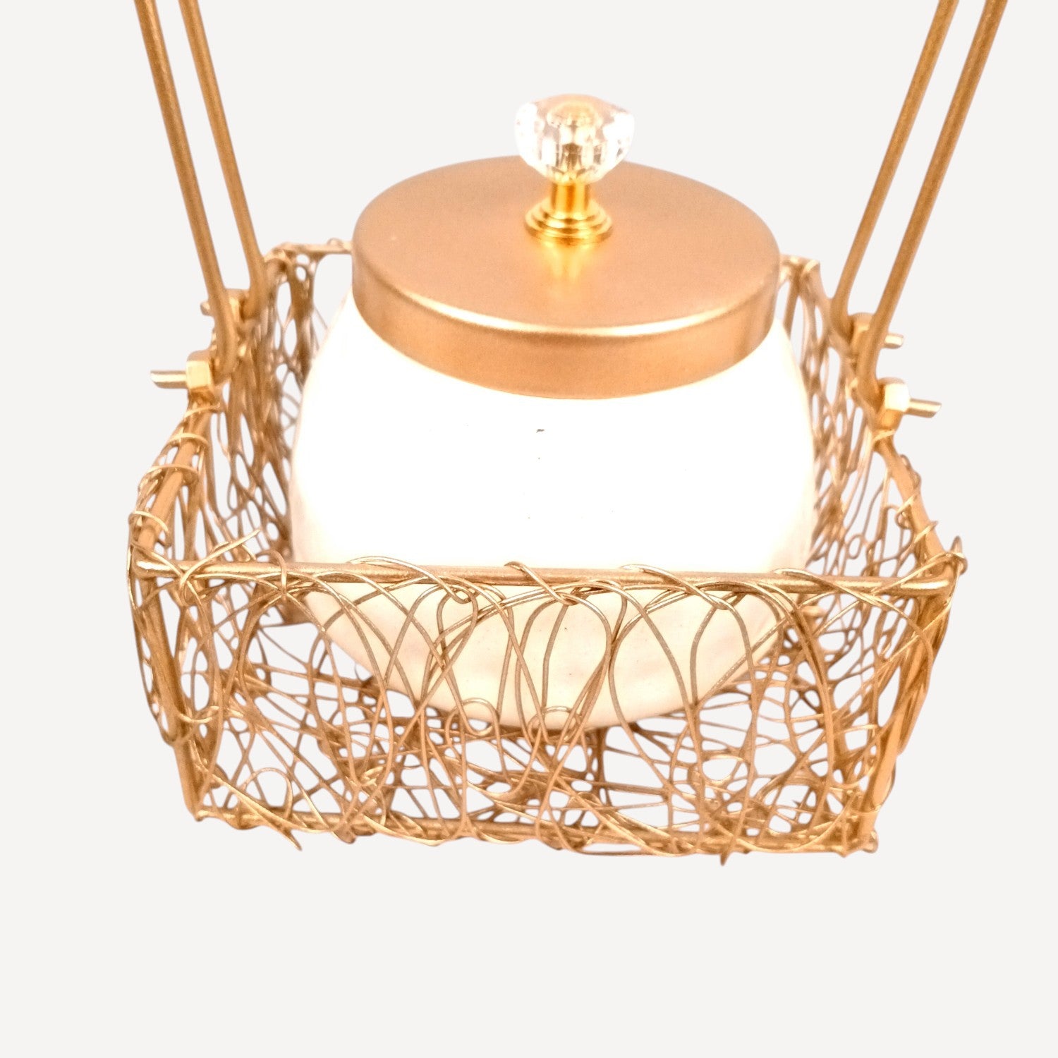 Serving Bowl with Metal Basket | Handicraft Bowl for Kitchen & Home Decor | Showpiece with Basket | Diwali Gift Item | Decorative Container for Dining & Gifting - 8 Inch - Apkamart