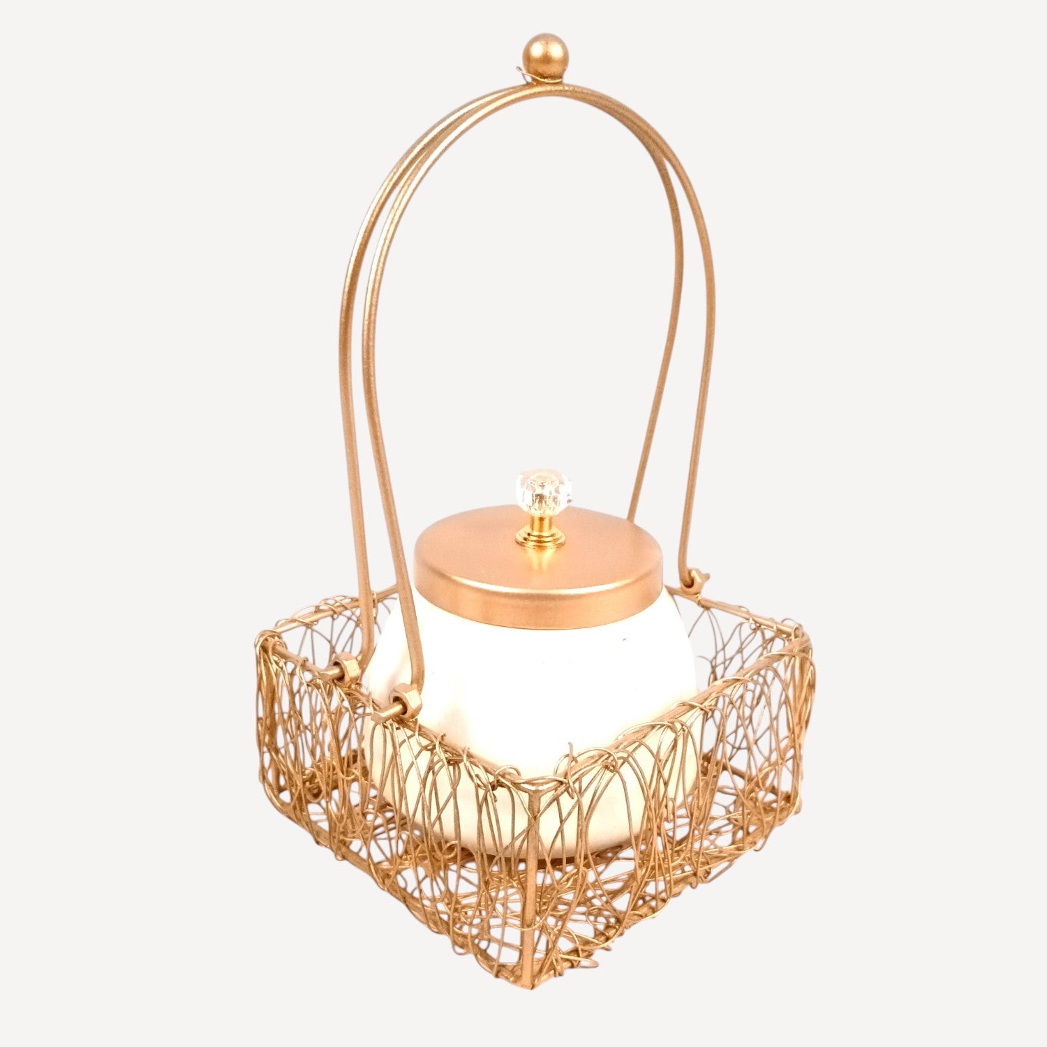 Serving Bowl with Metal Basket | Handicraft Bowl for Kitchen & Home Decor | Showpiece with Basket | Diwali Gift Item | Decorative Container for Dining & Gifting - 8 Inch - Apkamart