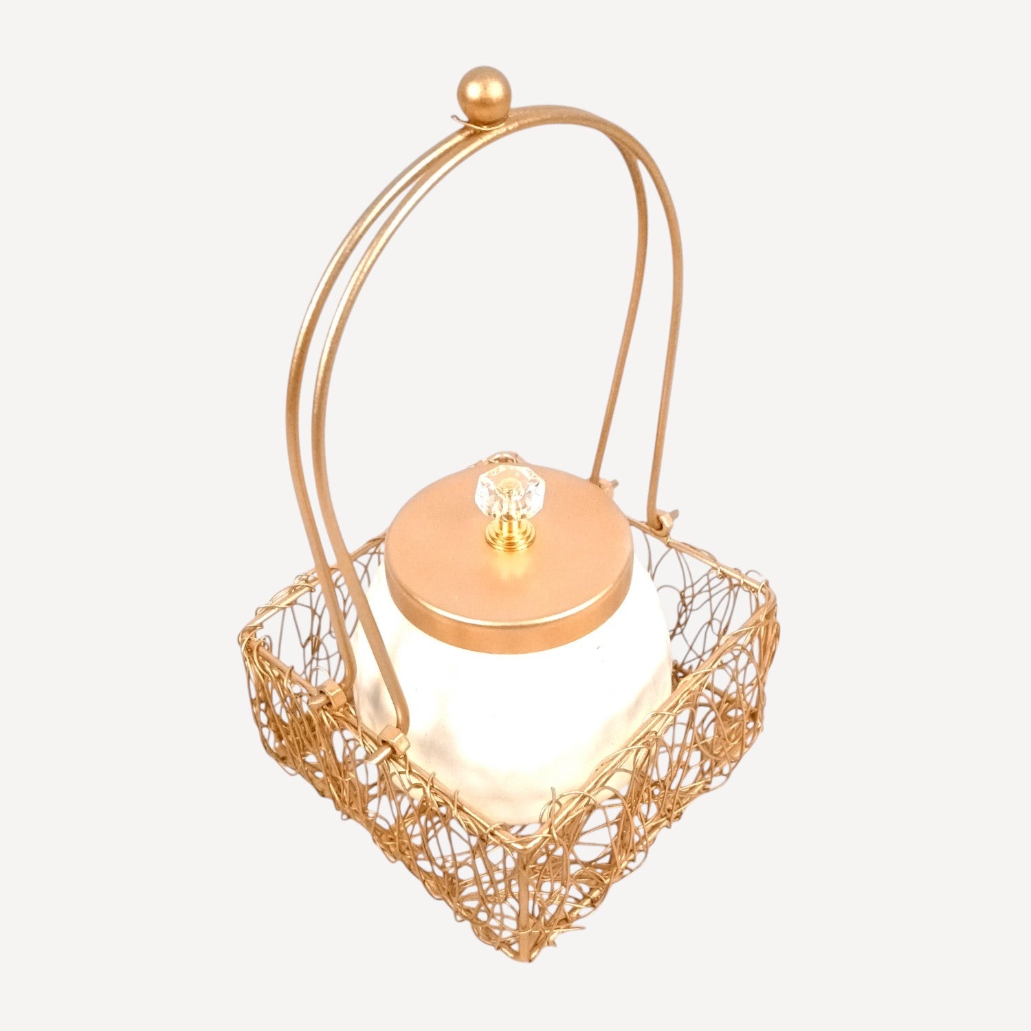 Serving Bowl with Metal Basket | Handicraft Bowl for Kitchen & Home Decor | Showpiece with Basket | Diwali Gift Item | Decorative Container for Dining & Gifting - 8 Inch - Apkamart