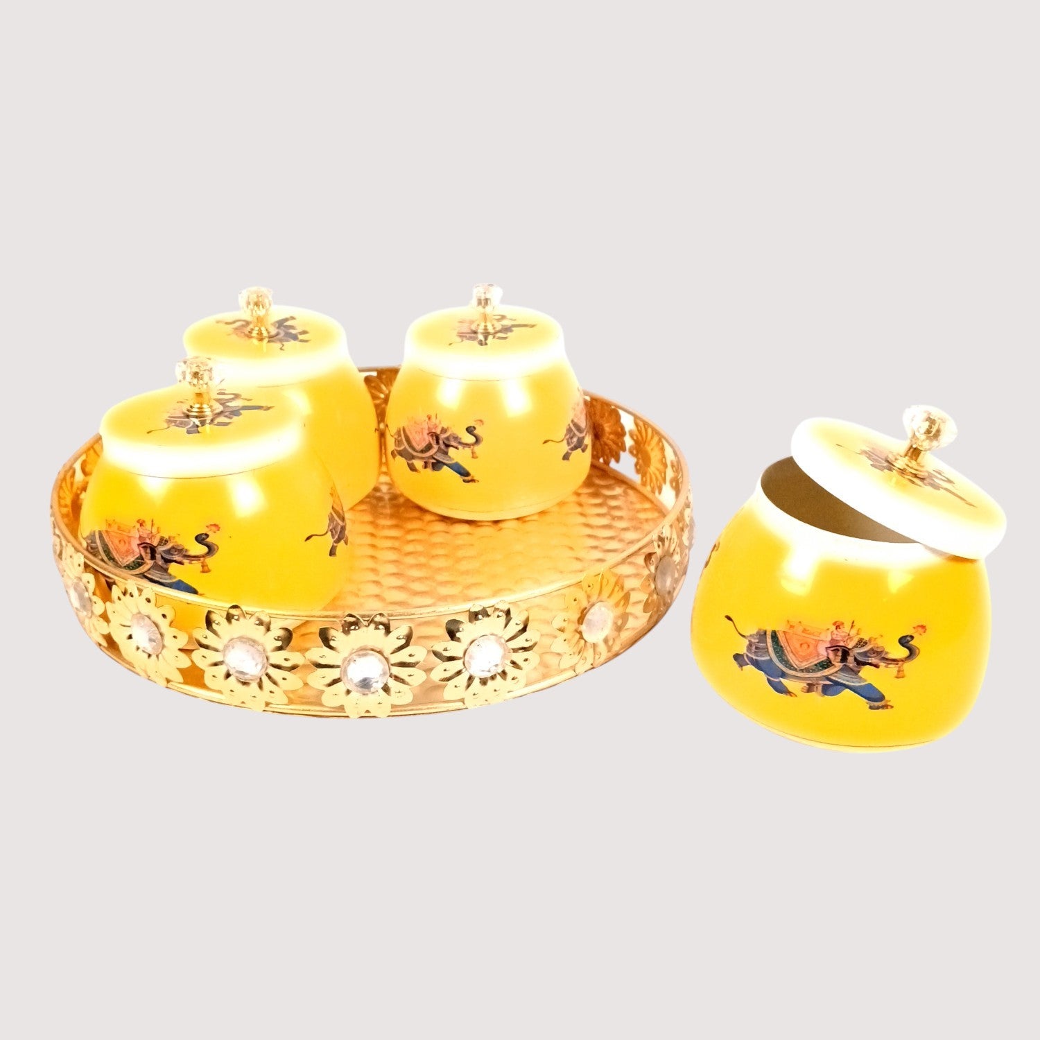 Serving Bowl with Tray | Elephant Handicraft Container | Decorative Showpiece Bowl for Home & Kitchen | Diwali Gift | Traditional Indian Decor - 10 Inch - Apkamart