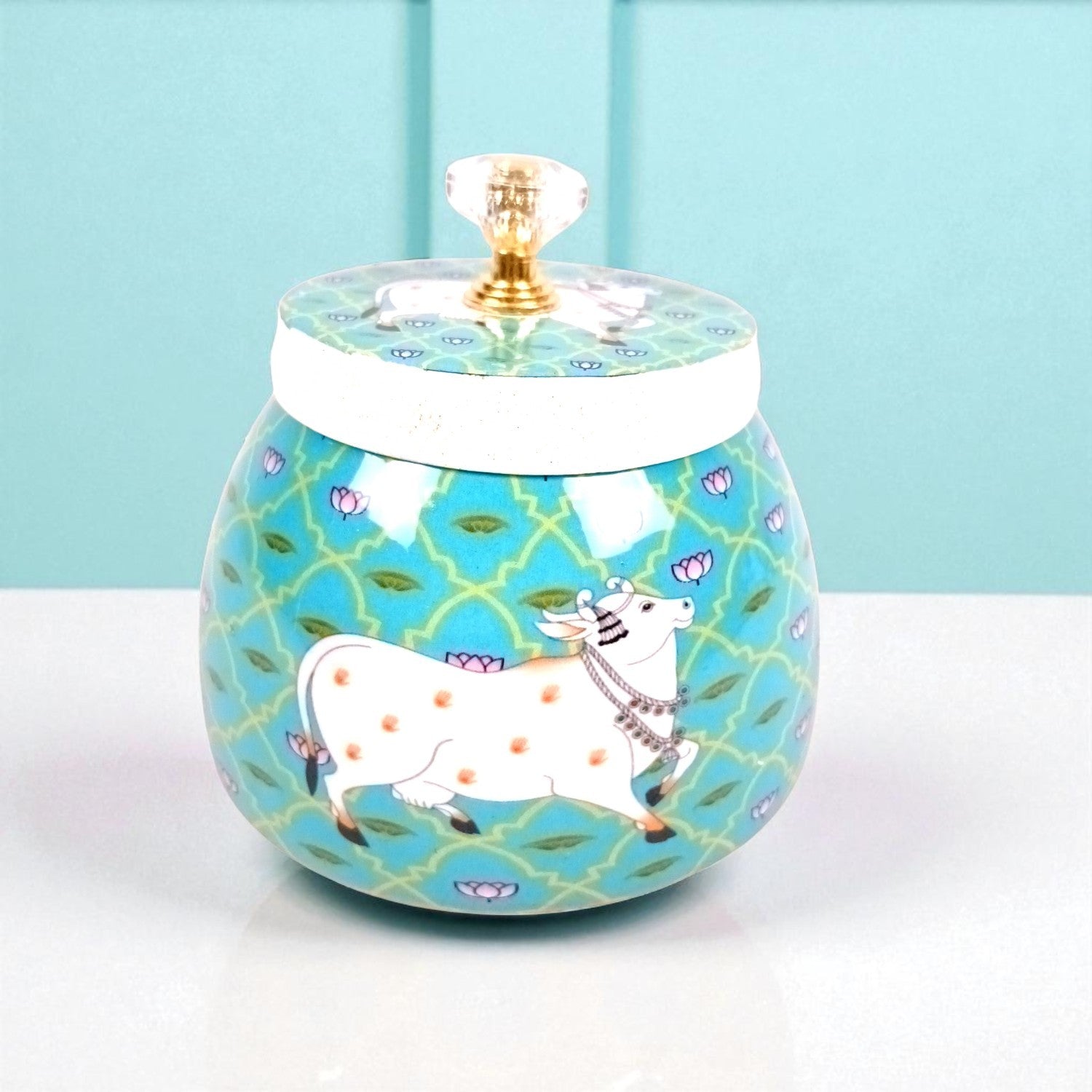 Pichvai Art Green Serving Bowl | Handicraft Multiuse Container | Decorative Kitchen & Home Showpiece | Diwali Gift | Premium Bowl for Gifting & Serving - 4 Inch - Apkamart