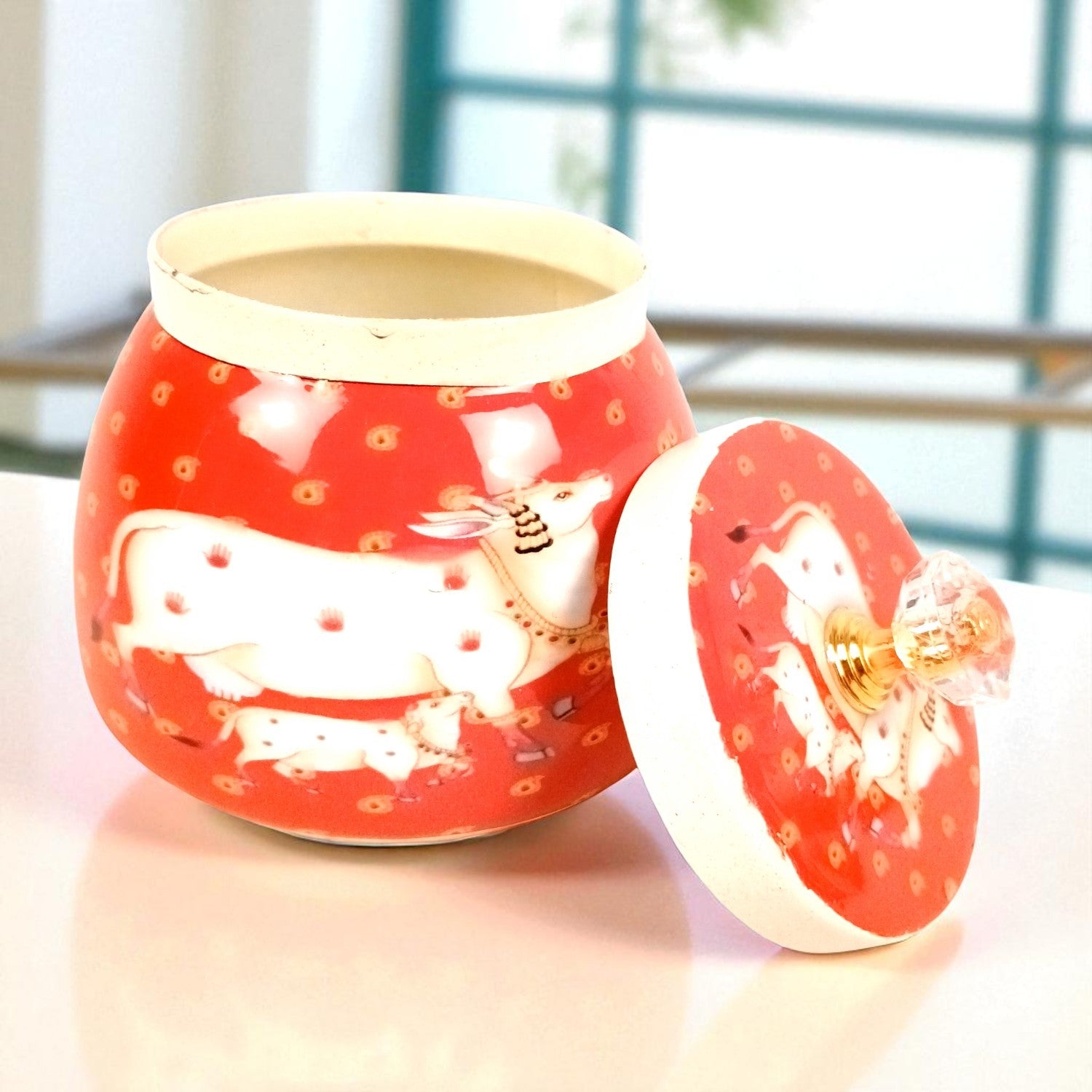 Serving Bowl with Pichwai Art | Handcrafted Decorative Container| Multiuse Kitchen & Home Decor Bowl | Diwali Gift | Premium Gifting Item - 4 Inch