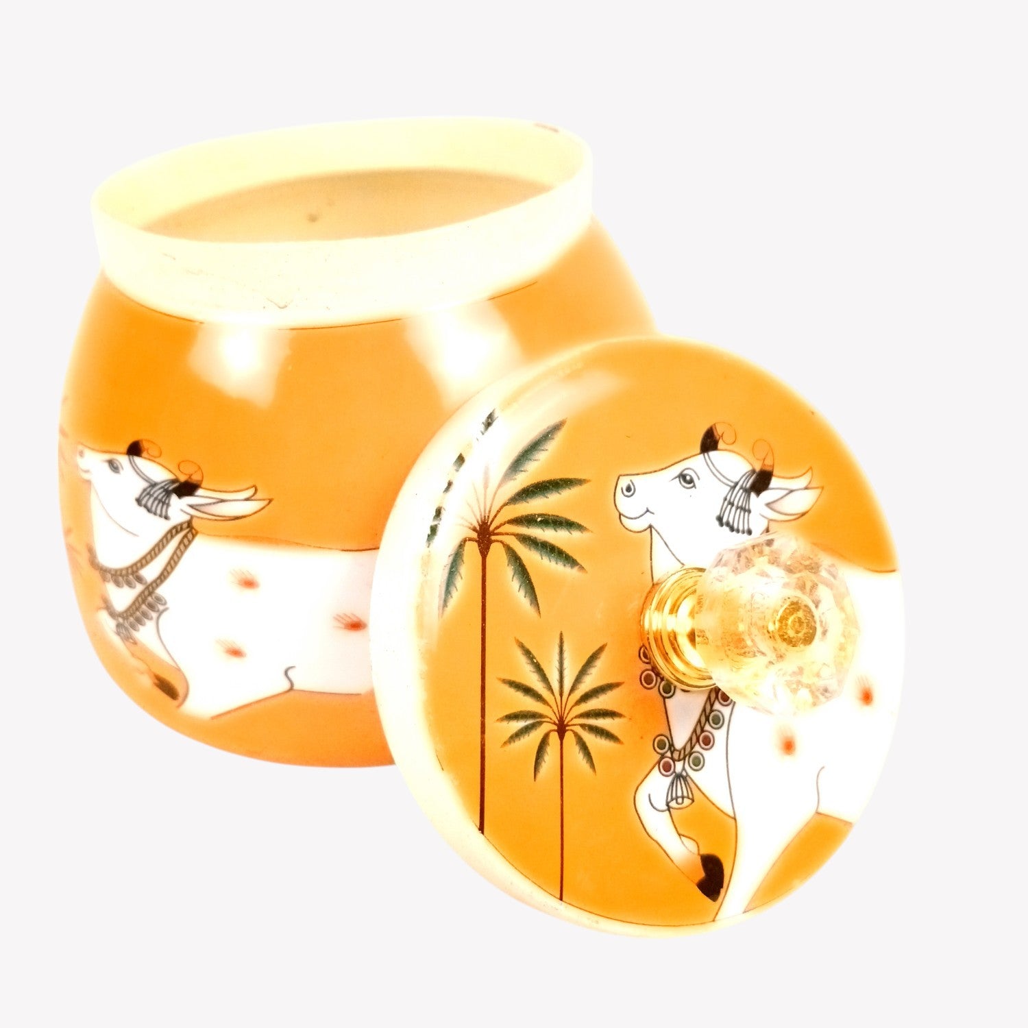 Serving Bowl with Pichwai Art | Handcrafted Decorative Container | Multiuse Kitchen & Home Decor Bowl | Traditional Showpiece | Diwali Gift | Premium Gifting Item - 4 Inch - Apkamart