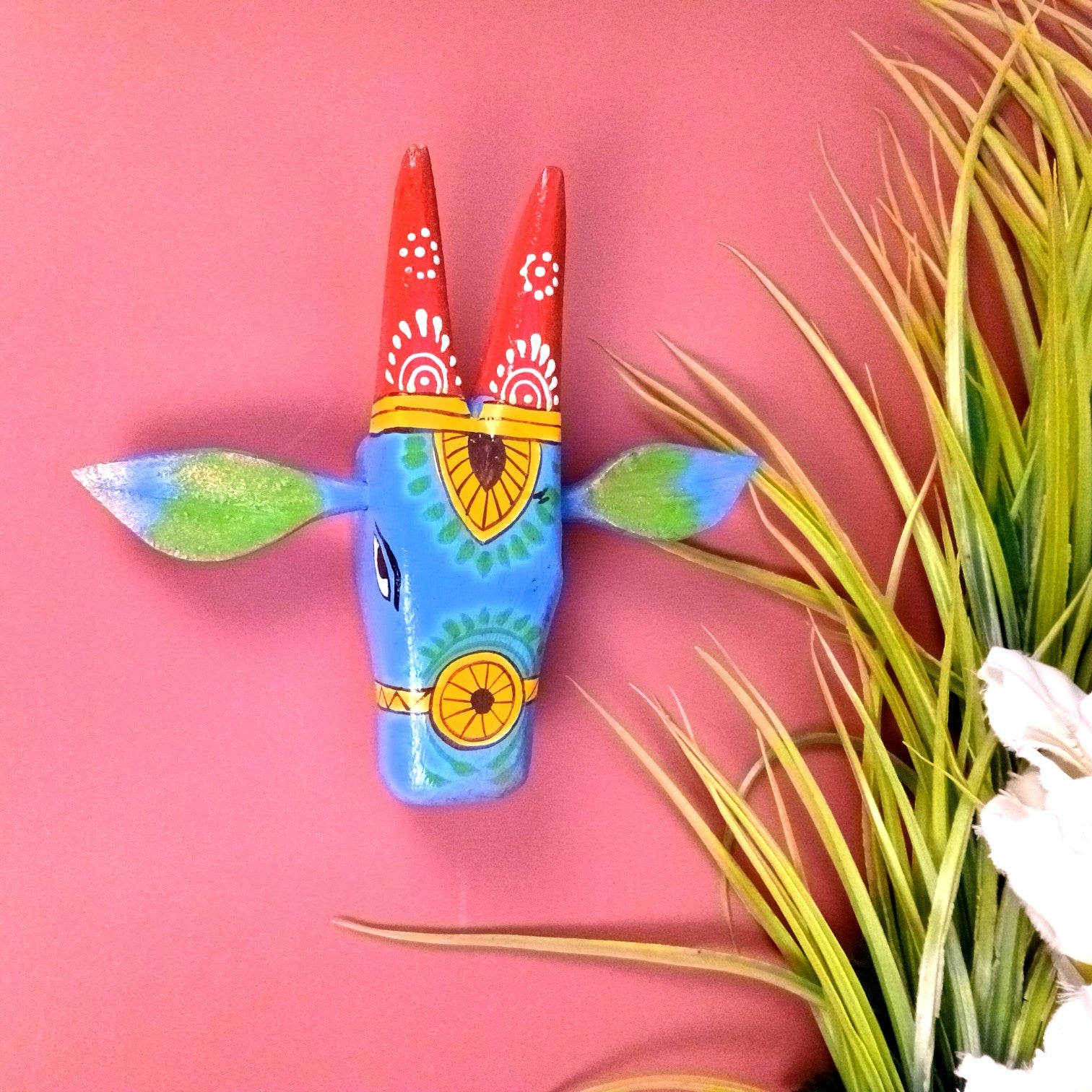 Cow Head Wall Hanging | Decorative Home Decor Showpiece for Living Room, Bedroom & Entrance | Traditional Shubh Wall Art for Positive Vibes - 6 Inch - Apkamart