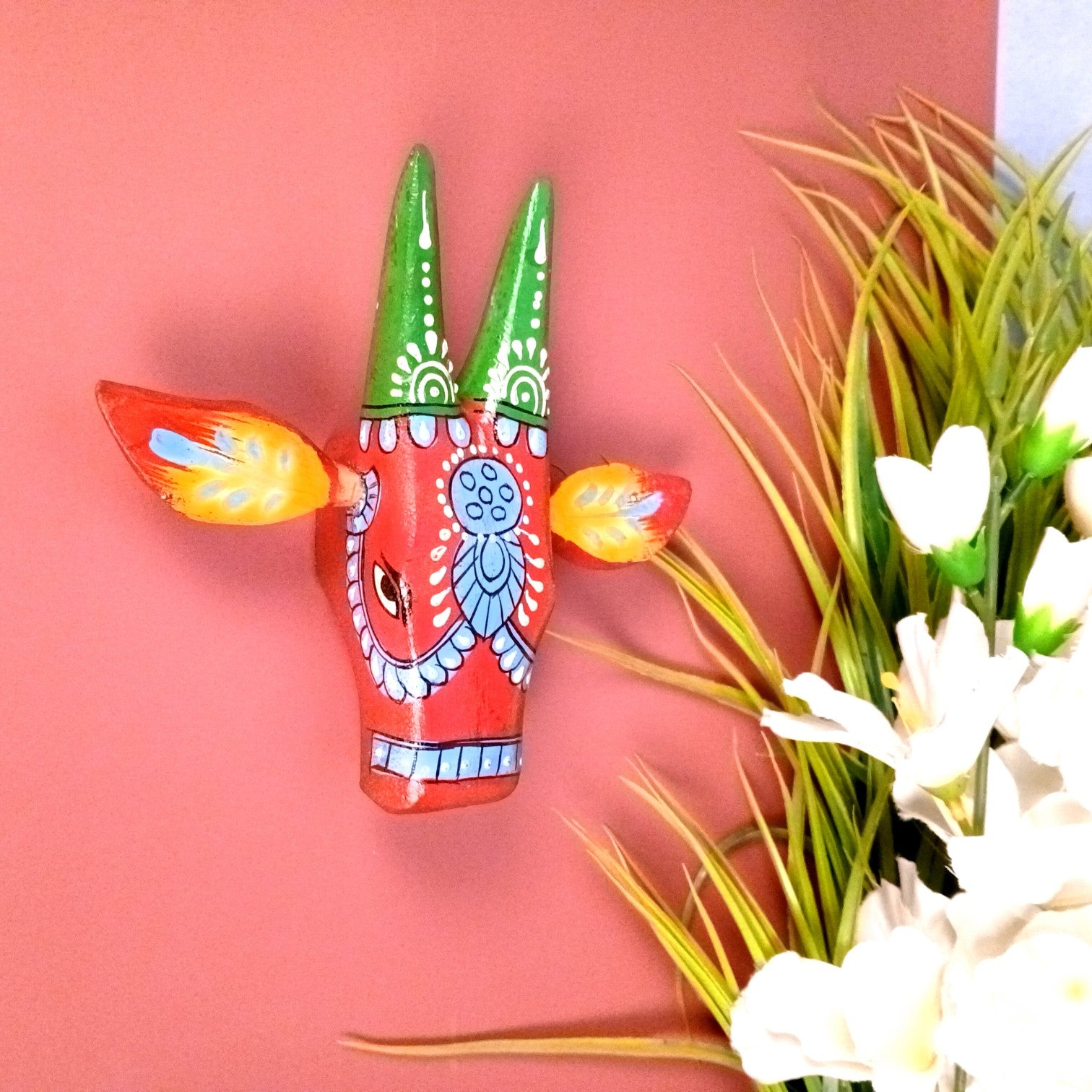 Cow Head Wall Hanging | Decorative Home Decor Showpiece for Living Room, Bedroom & Entrance | Traditional Shubh Wall Art for Positive Vibes - 6 Inch - Apkamart