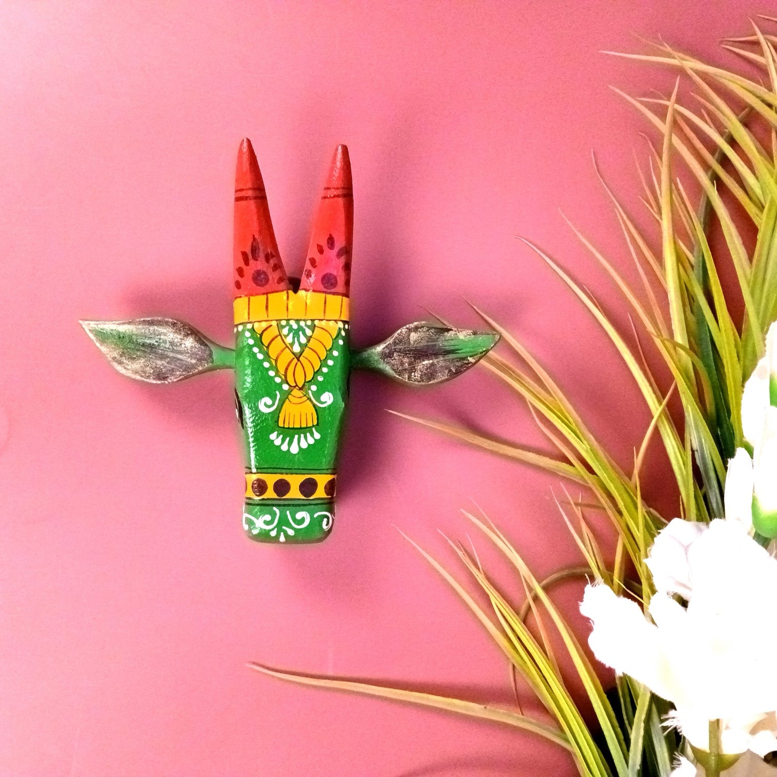 Cow Head Wall Hanging | Decorative Home Decor Showpiece for Living Room, Bedroom & Entrance | Traditional Shubh Wall Art for Positive Vibes - 6 Inch - Apkamart