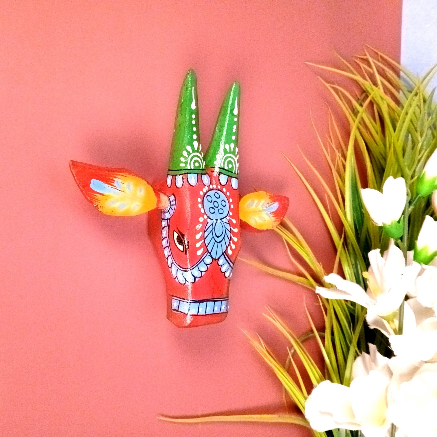 Cow Head Wall Hanging | Decorative Home Decor Showpiece for Living Room, Bedroom & Entrance | Traditional Shubh Wall Art for Positive Vibes - 6 Inch - Apkamart