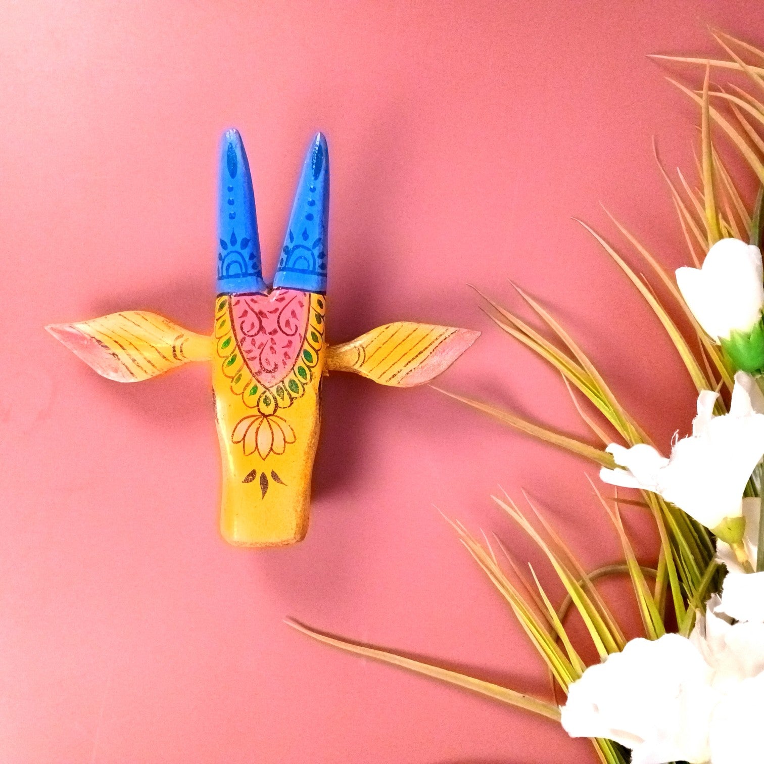 Cow Head Wall Hanging | Decorative Home Decor Showpiece for Living Room, Bedroom & Entrance | Traditional Shubh Wall Art for Positive Vibes - 6 Inch - Apkamart