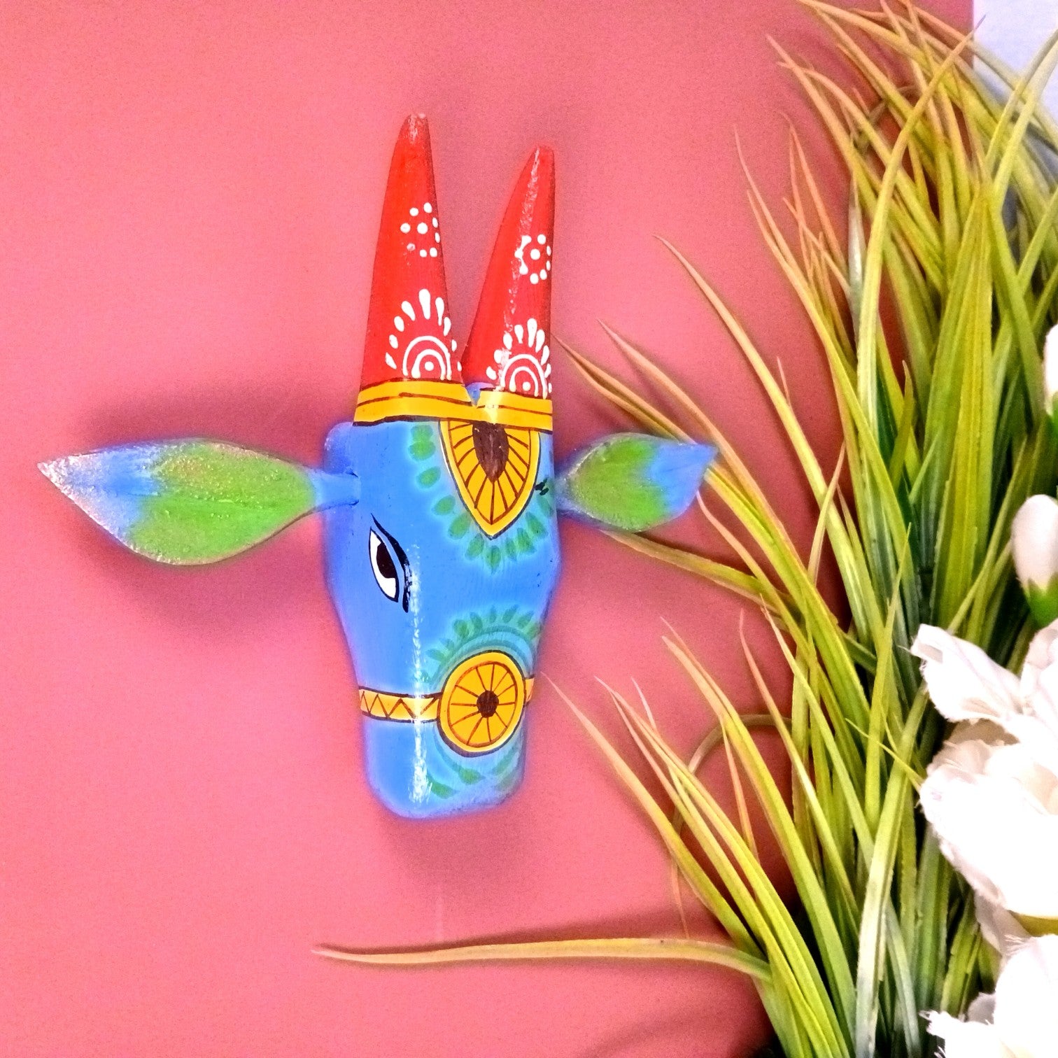 Cow Head Wall Hanging | Decorative Home Decor Showpiece for Living Room, Bedroom & Entrance | Traditional Shubh Wall Art for Positive Vibes - 6 Inch - Apkamart