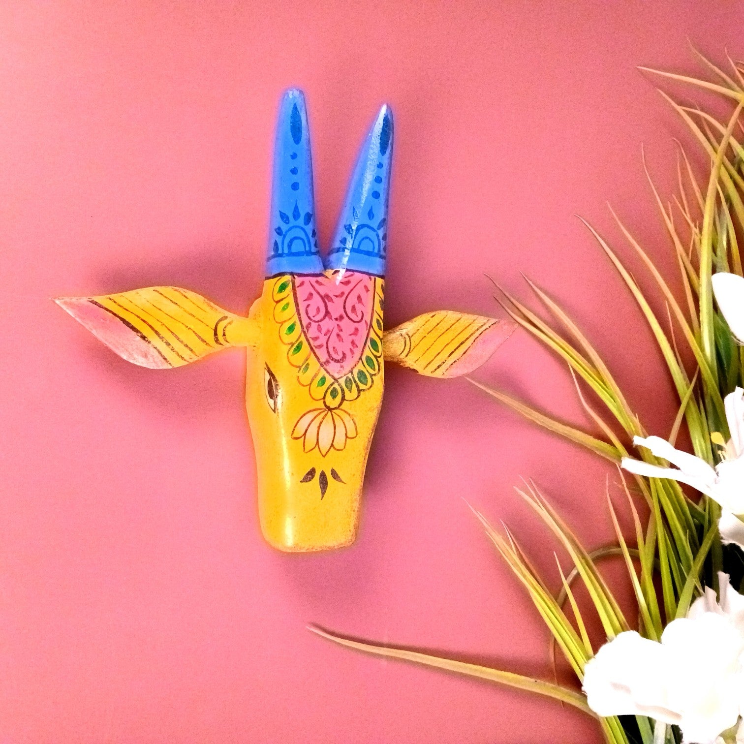 Cow Head Wall Hanging | Decorative Home Decor Showpiece for Living Room, Bedroom & Entrance | Traditional Shubh Wall Art for Positive Vibes - 6 Inch - Apkamart