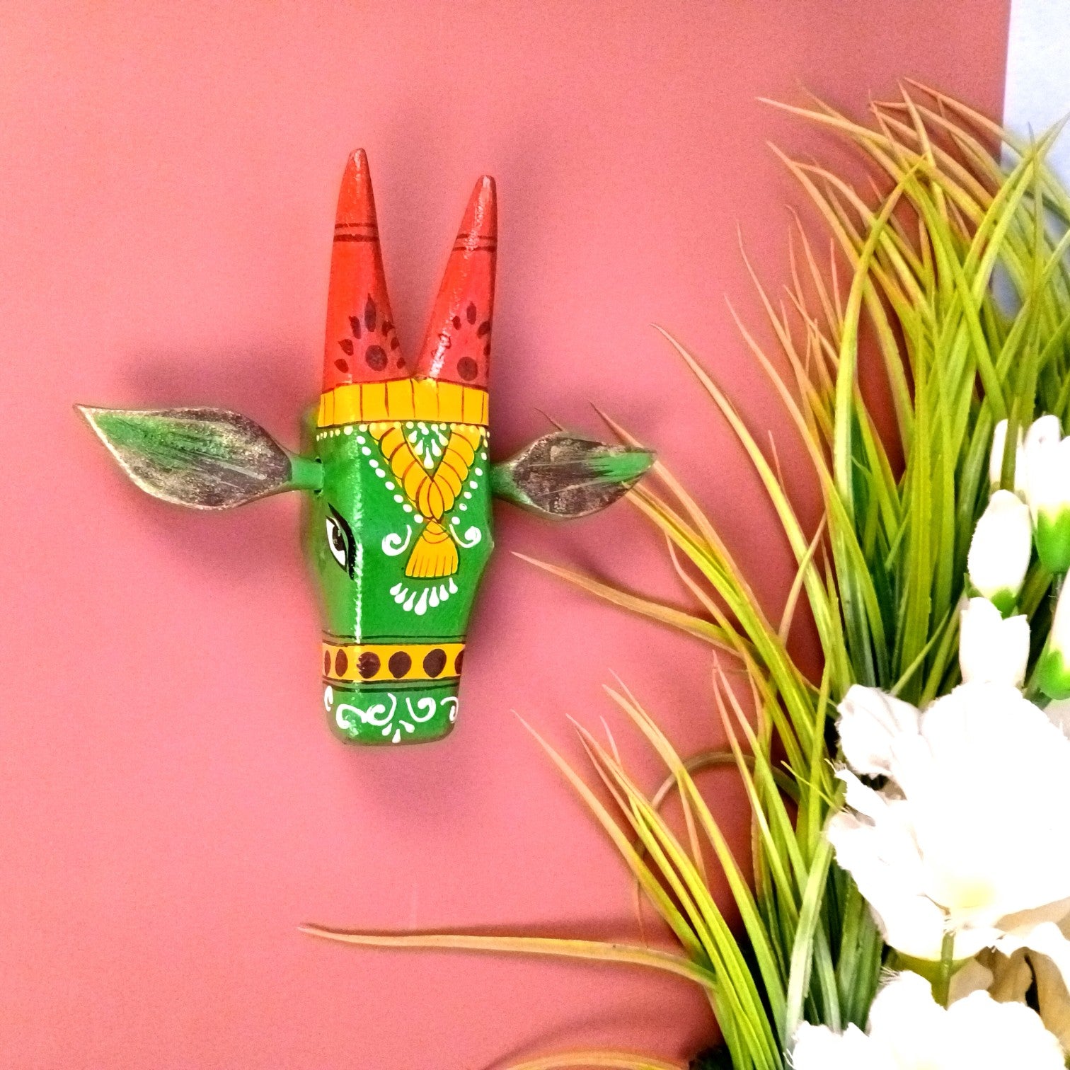 Cow Head Wall Hanging | Decorative Home Decor Showpiece for Living Room, Bedroom & Entrance | Traditional Shubh Wall Art for Positive Vibes - 6 Inch - Apkamart