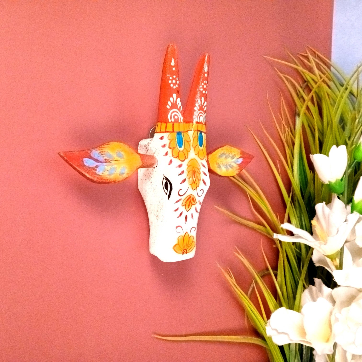 Cow Head Wall Hanging | Decorative Home Decor Showpiece for Living Room, Bedroom & Entrance | Traditional Shubh Wall Art for Positive Vibes - 6 Inch - Apkamart
