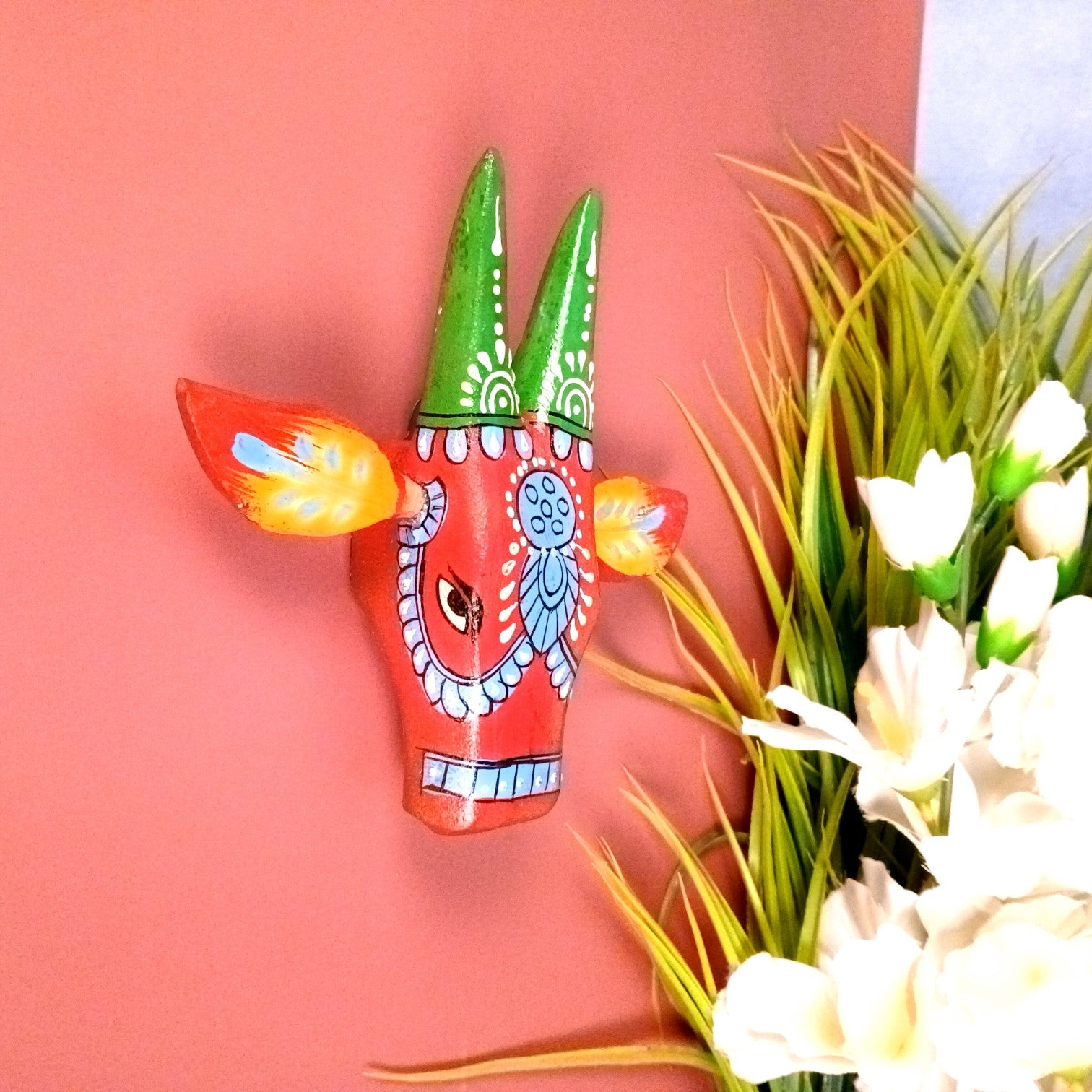 Cow Head Wall Hanging | Decorative Home Decor Showpiece for Living Room, Bedroom & Entrance | Traditional Shubh Wall Art for Positive Vibes - 6 Inch - Apkamart