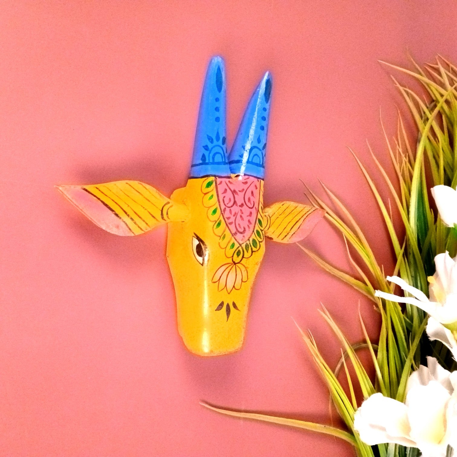 Cow Head Wall Hanging | Decorative Home Decor Showpiece for Living Room, Bedroom & Entrance | Traditional Shubh Wall Art for Positive Vibes - 6 Inch - Apkamart