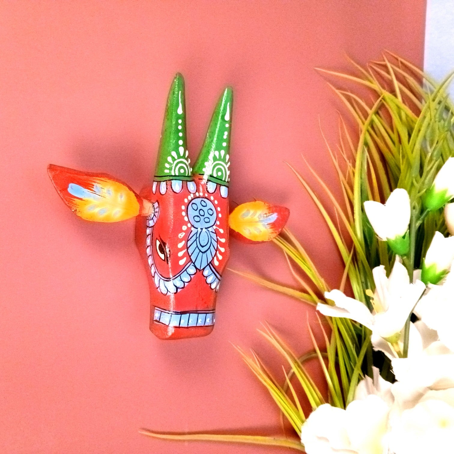 Cow Head Wall Hanging | Decorative Home Decor Showpiece for Living Room, Bedroom & Entrance | Traditional Shubh Wall Art for Positive Vibes - 6 Inch - Apkamart