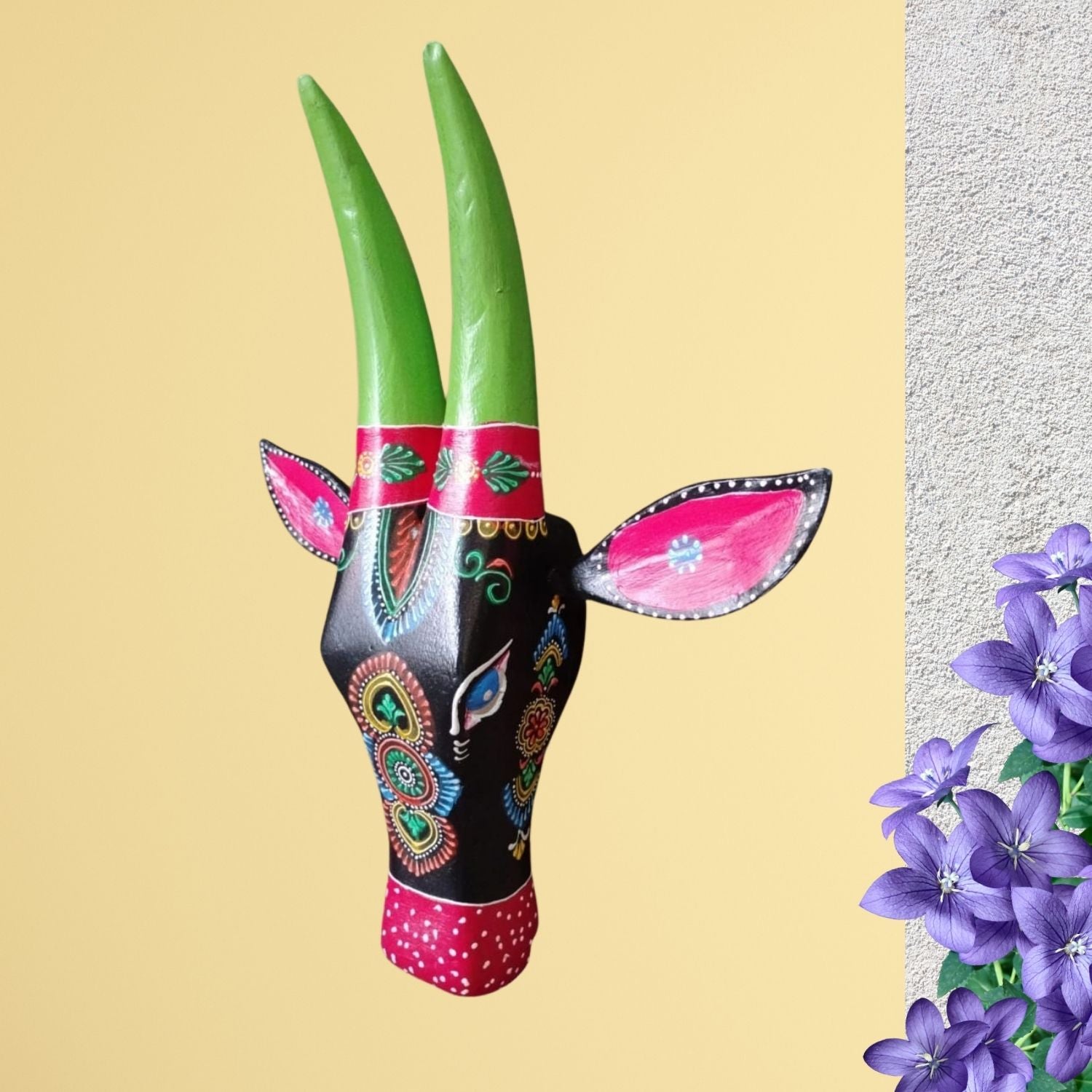 Wooden Cow Head Wall Hanging | Nandi Bull face Wall Decor - For Home, Entrance, Puja Room & Gifts - 16 Inch - Apkamart