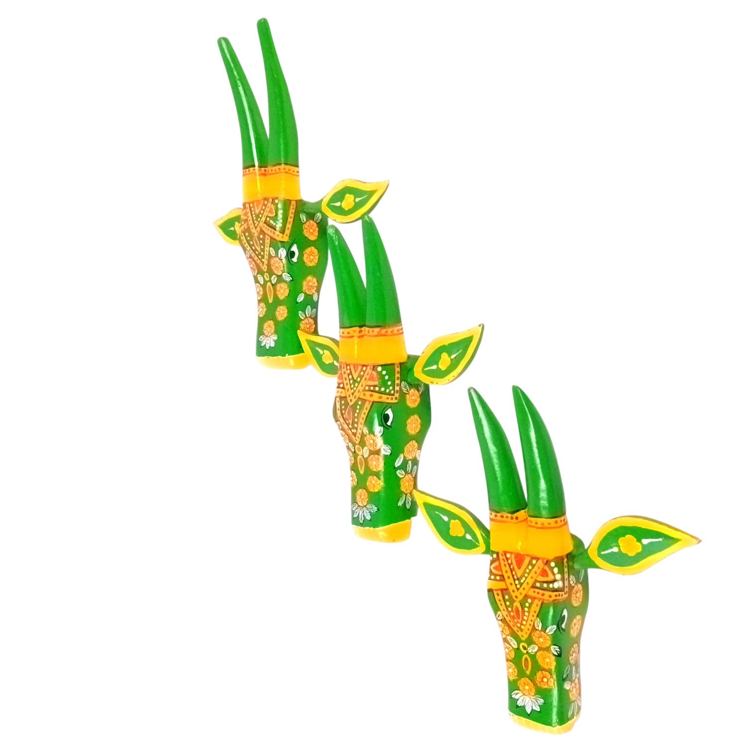 Cow Head Wall Hanging Set | Handcrafted Wall Decor | Traditional Vastu Wall Art for Happiness, Positivity & Home Decoration - 13 Inch (Set Of 3) - Apkamart