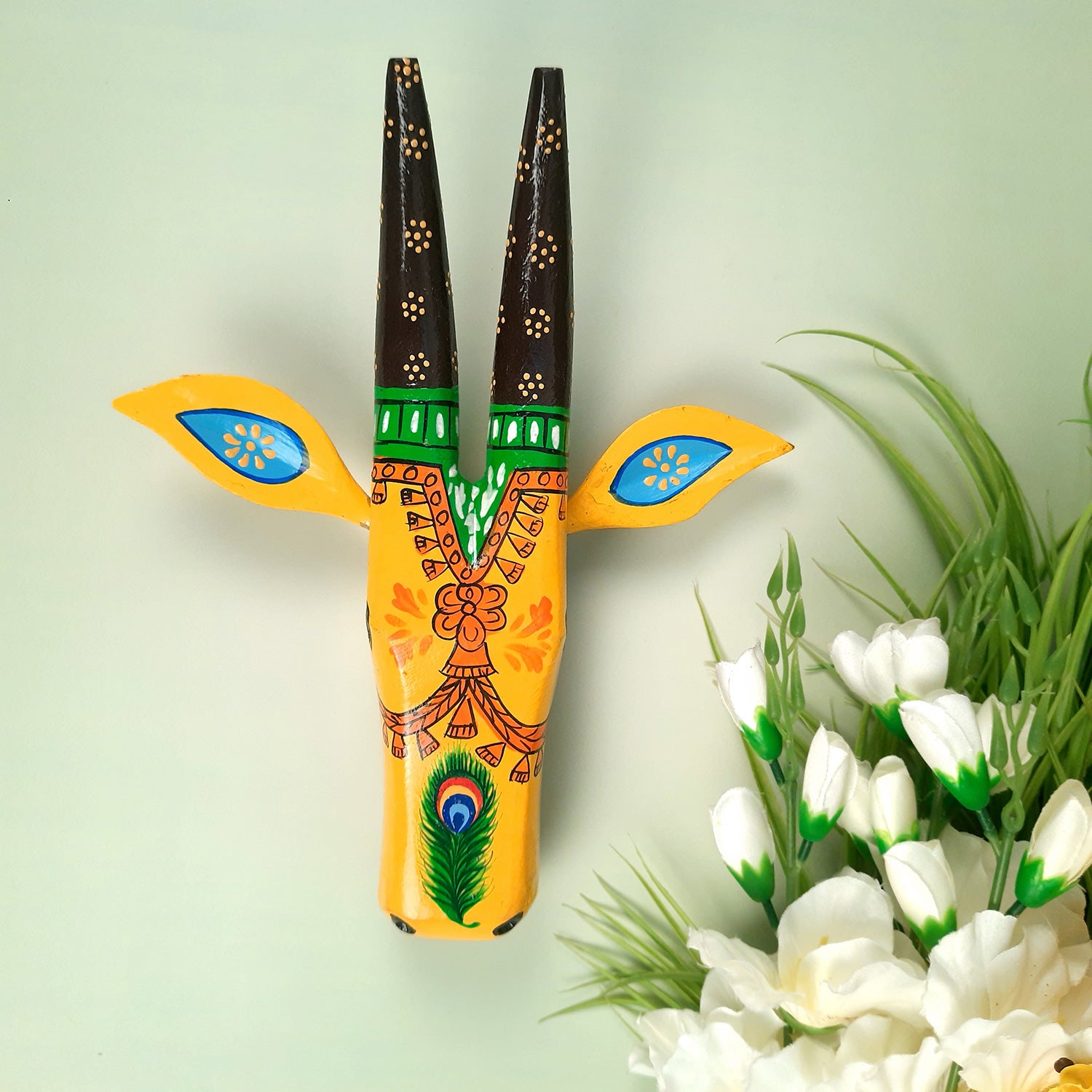 Wooden Cow Head Wall Hanging | Bull Face Wall Decor | Vintage Decor - For Home, Living Room, Entrance, Puja Room & Gifts - apkamart #size_big