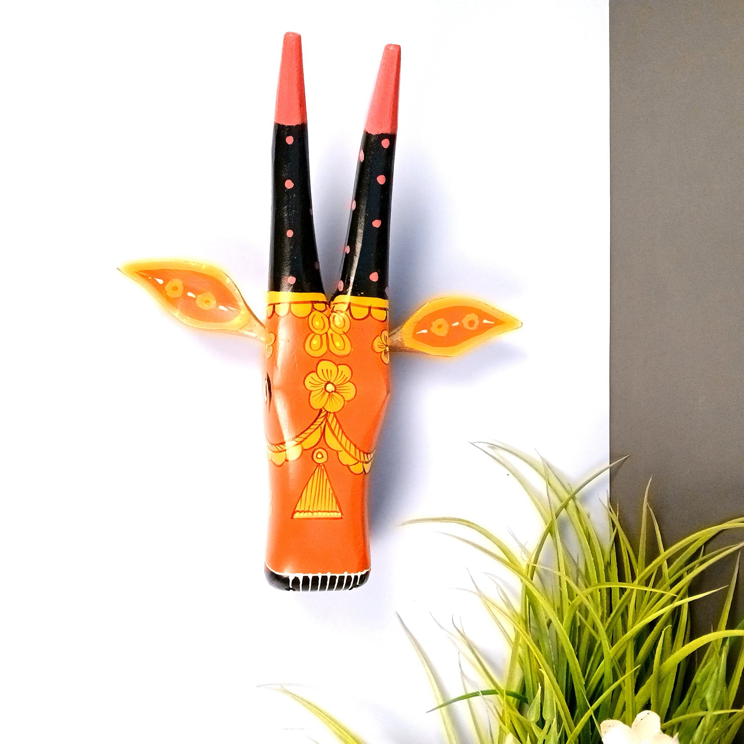 Wooden Cow Head Wall Hanging | Nandi Bull face Wall Decor - For Home, Living Room, Entrance, Puja Room & Gifts - 12 Inch - Apkamart #Size_Big