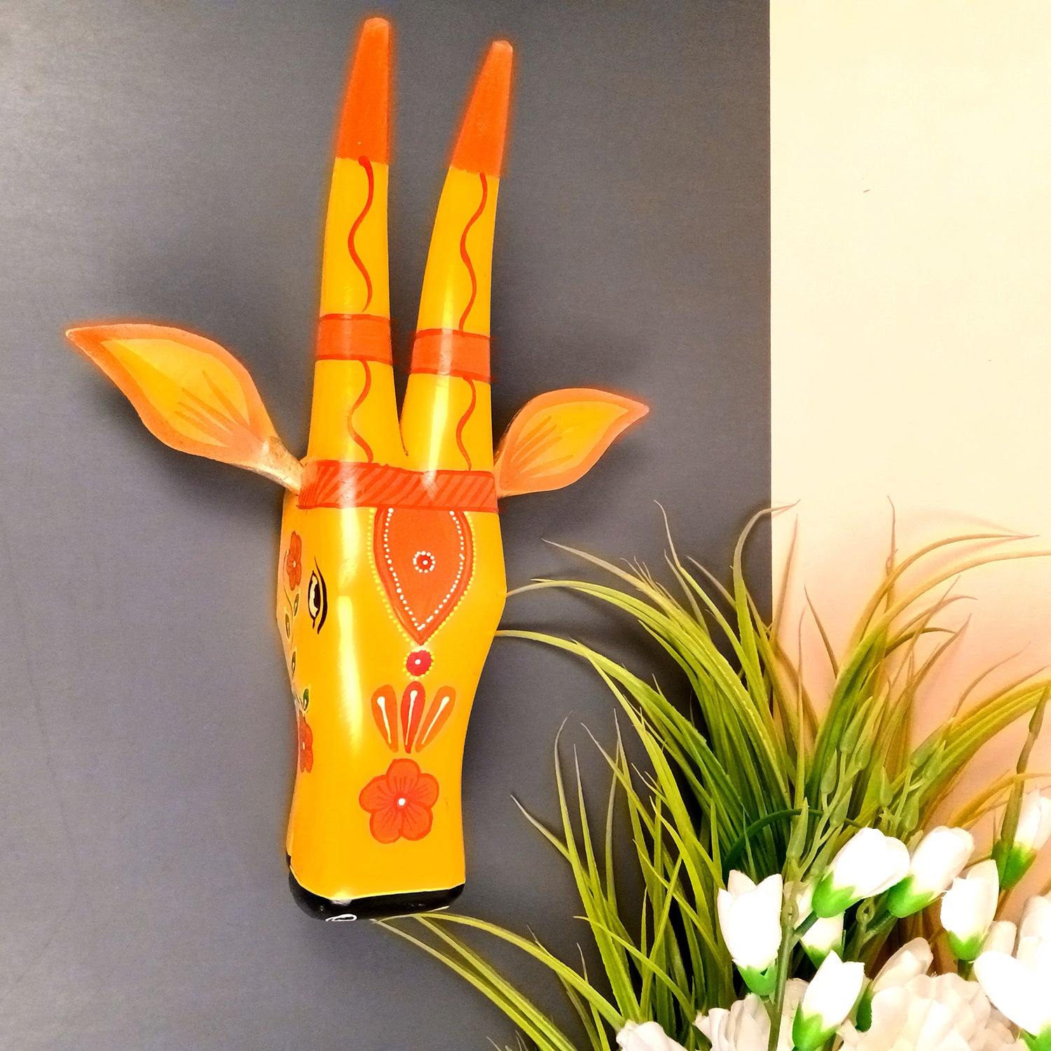 Wooden Cow Head Wall Hanging | Nandi Bull face Wall Decor - For Home, Living Room, Entrance, Puja Room & Gifts - 12 Inch - Apkamart #Size_Big